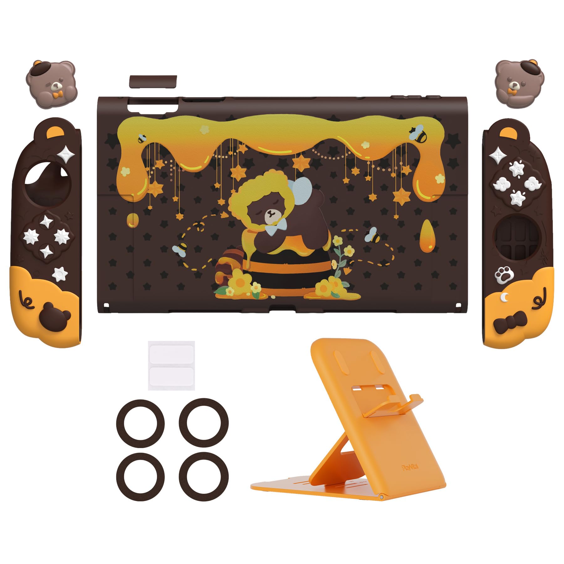 playvital Coque pour Nintendo Switch 2 Console avec Cover Grips Silicone Joycon pour Switch 2 & Capuchon Joystick Étuis Housse Dockable-Brun,Style Ours