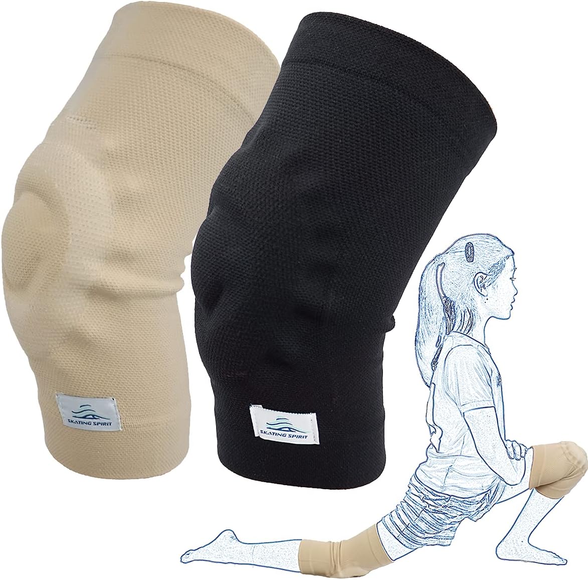 SKATINGSPIRIT Gel Knee Pads (1 Pair), Cushion and Support Knee Cap for Dancing Figure Skating Gymnastic, Youth and Adult (Black Medium)