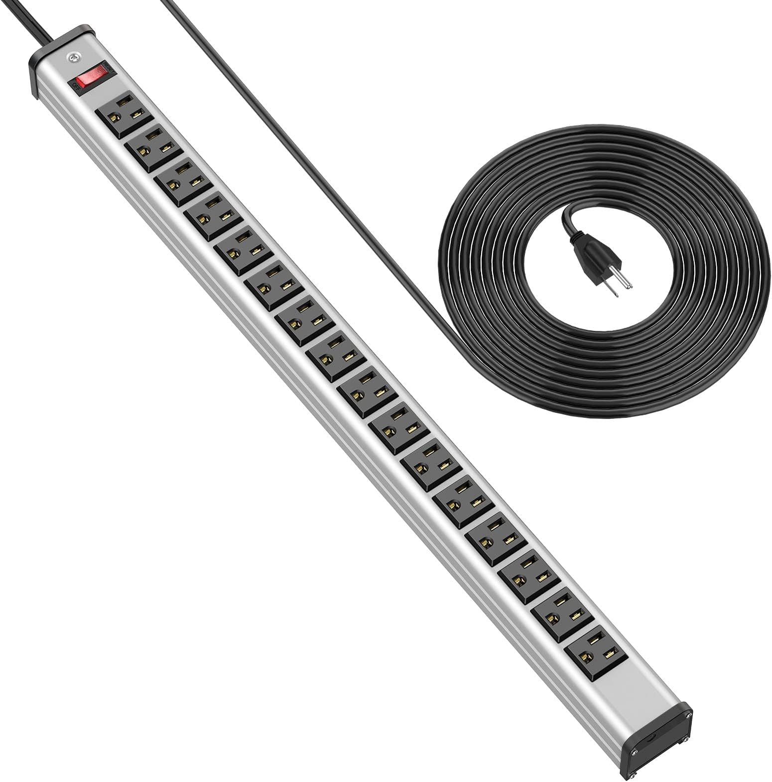 Metal 16 Outlet Power Strip, Extra Long Power Strip With10ft Cord, BTU Heavy Duty