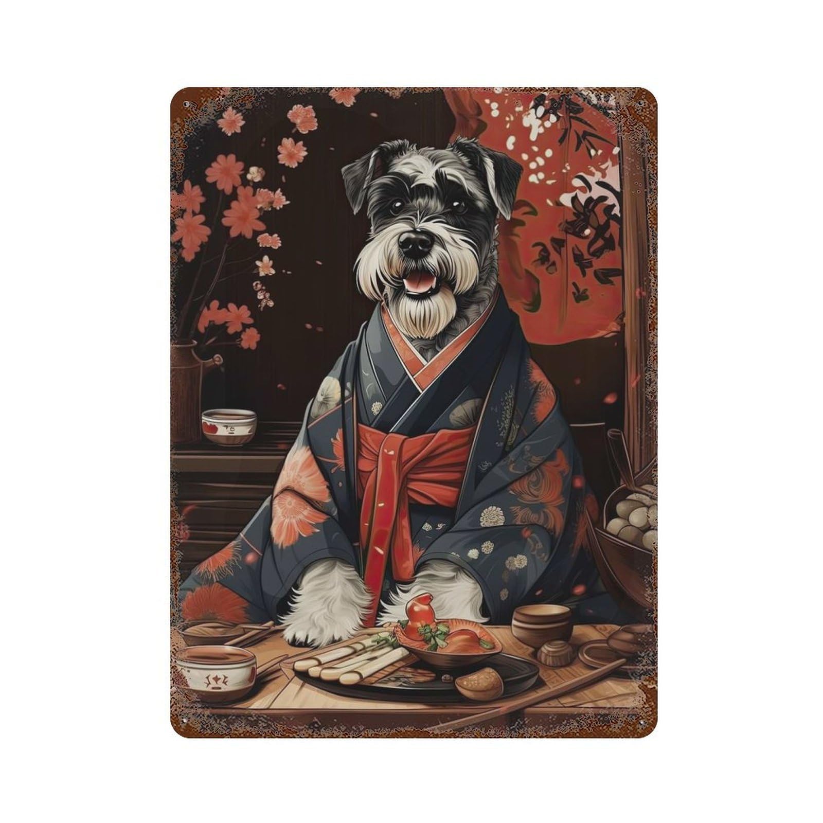 Schnauzer Japanese Food Vintage Metal Tin Sign 15.7"x11.8", for Garage, Bar And Workshop Decor, Novelty Wall Decor