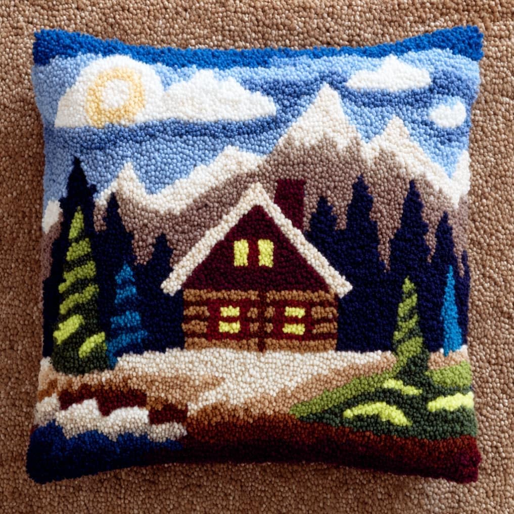 AxiangziK Latch Hook Cushion Kit,Chalet DIY Embroidery Pillow Cover 43X43Cm