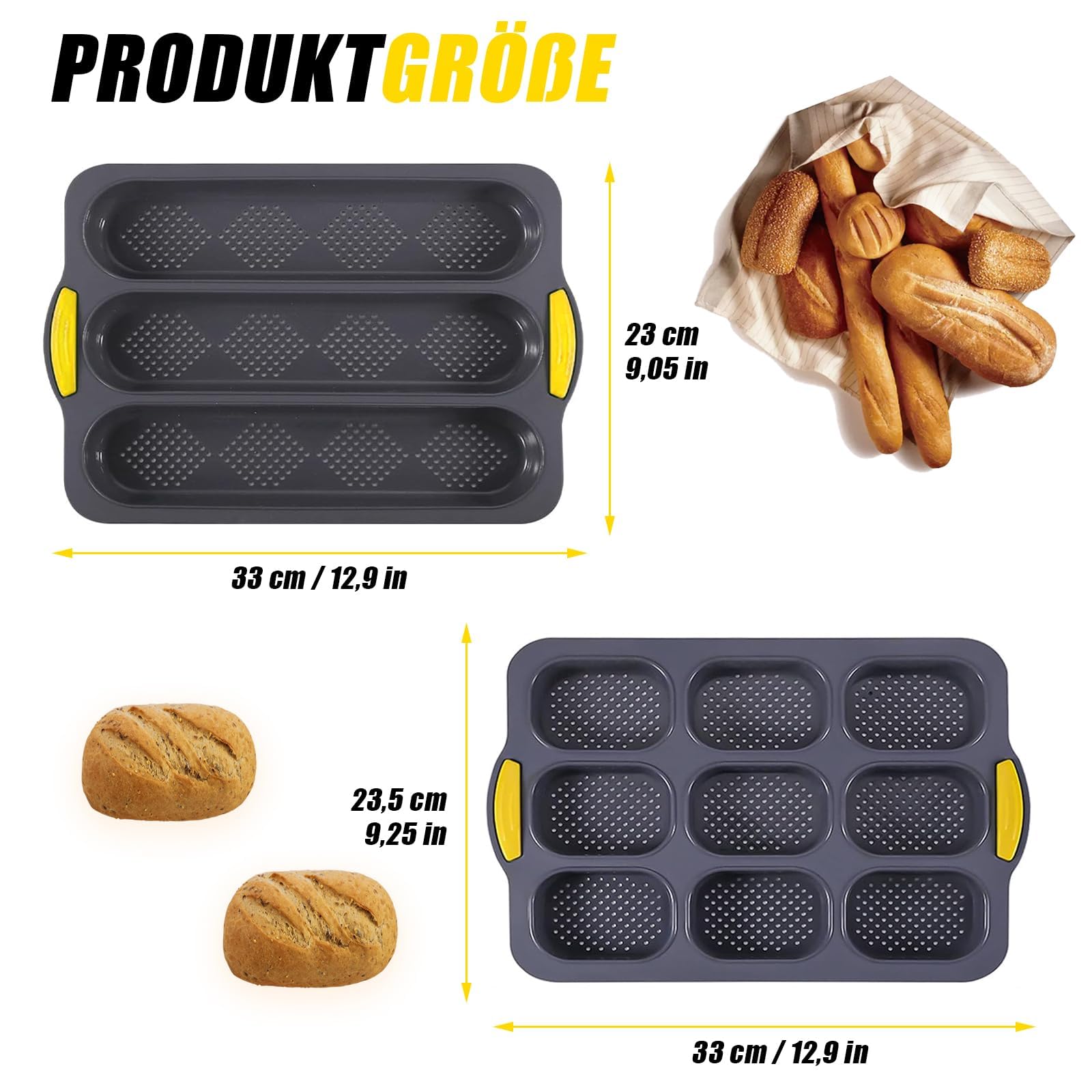 Stampo per Baguette, 2 Pezzi Stampo per Baguette in Silicone Antiaderente, Stampo per Panini, Stampi per Baguette, con Taglierina e Pennello in Silicone, per Cuocere il Pane in Cucina, Grigio
