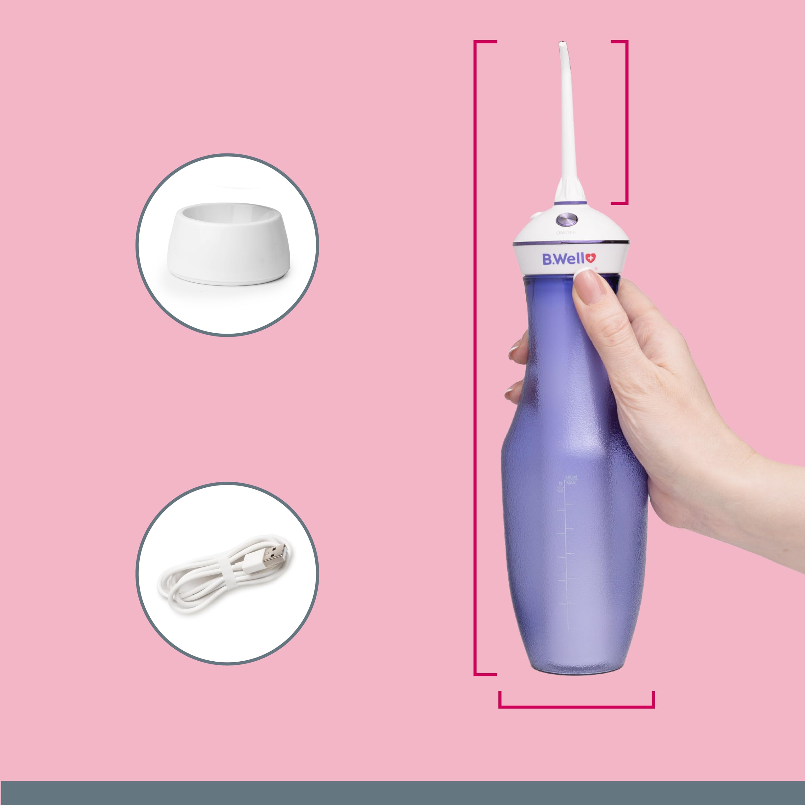 B.Well Suiza TH-917 - Irrigador bucal portátil e inalámbrico (4 modos de funcionamiento, incluye modo individual, depósito de agua de 280 ml, 2 boquillas con rotación de 360°, carga por inducción y