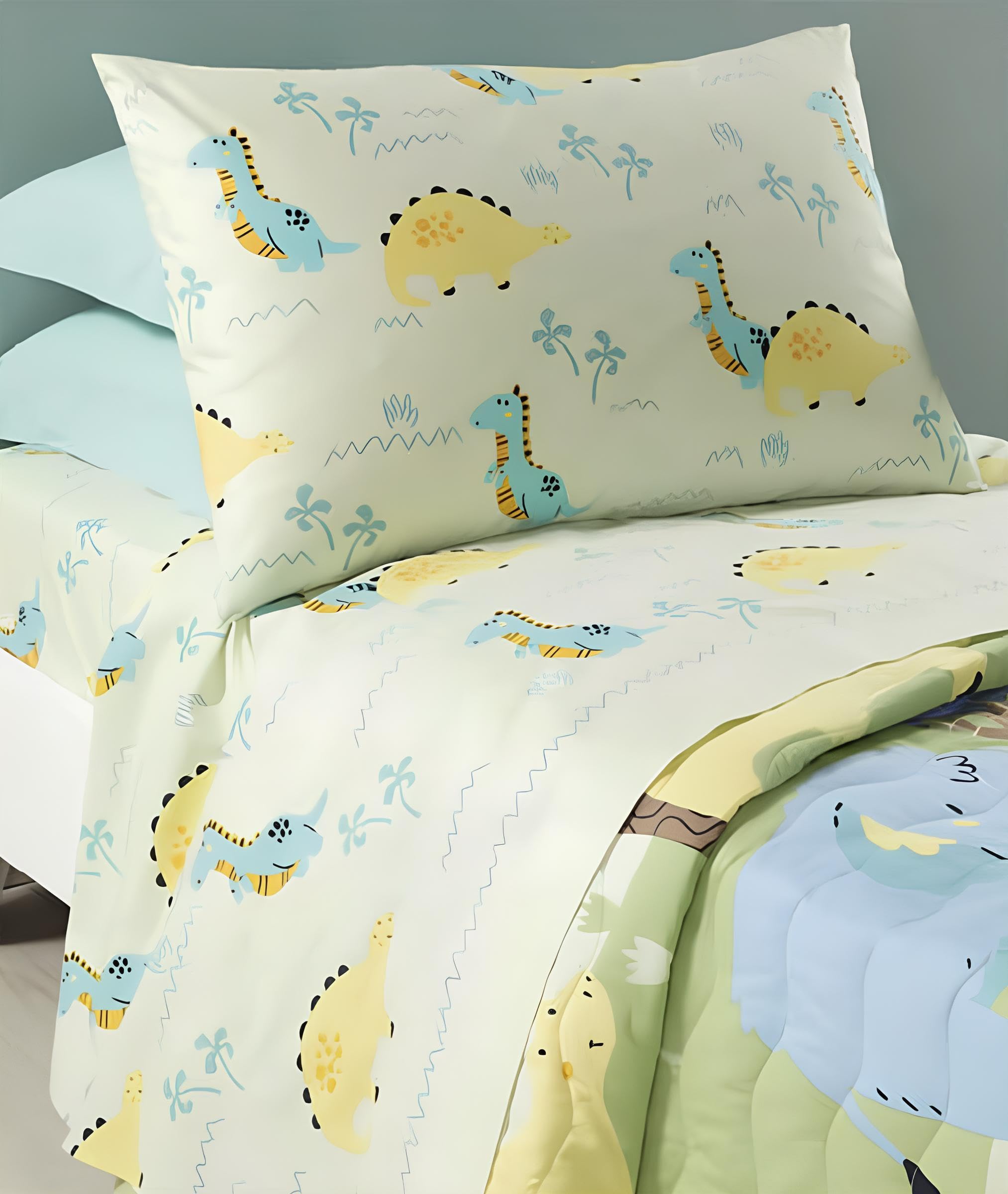 Completo Lenzuola Letto Caleffi Jurassic in Cotone Singolo