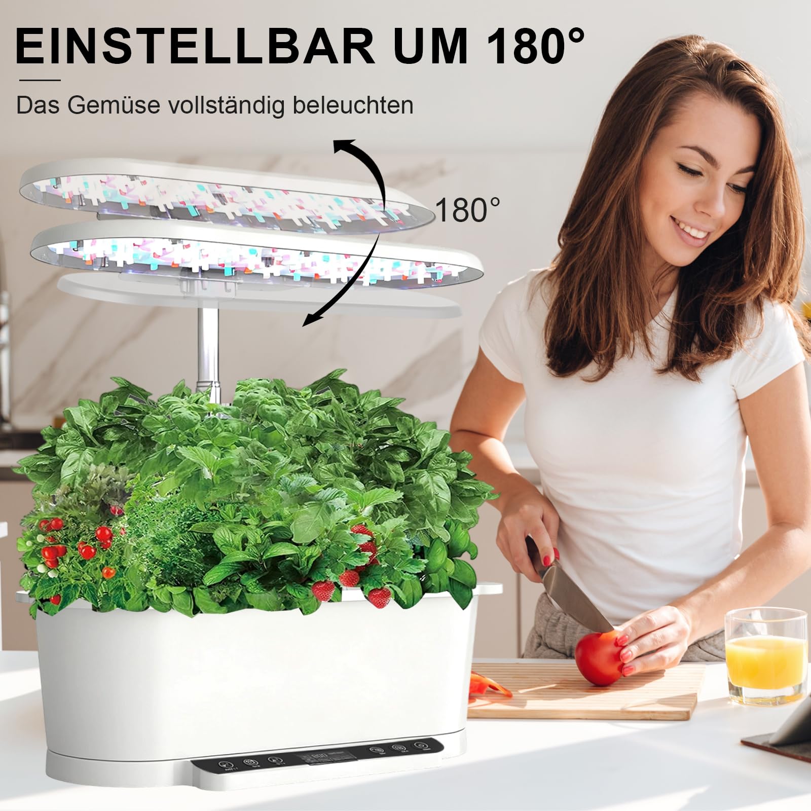 Kit de culture hydroponique Wi-Fi et application - 15 trous de plantation - Système d'éclairage LED de 36 W et écran LCD - Réservoir d'eau de 6 litres - Hauteur réglable - Femme