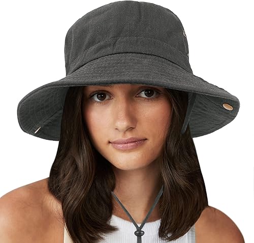 Miniatura 6 de Sombrero unisex de algodón Boonie de verano para exteriores, plegable, para pesca, sombrero de playa con cuerda para mujeres y hombres