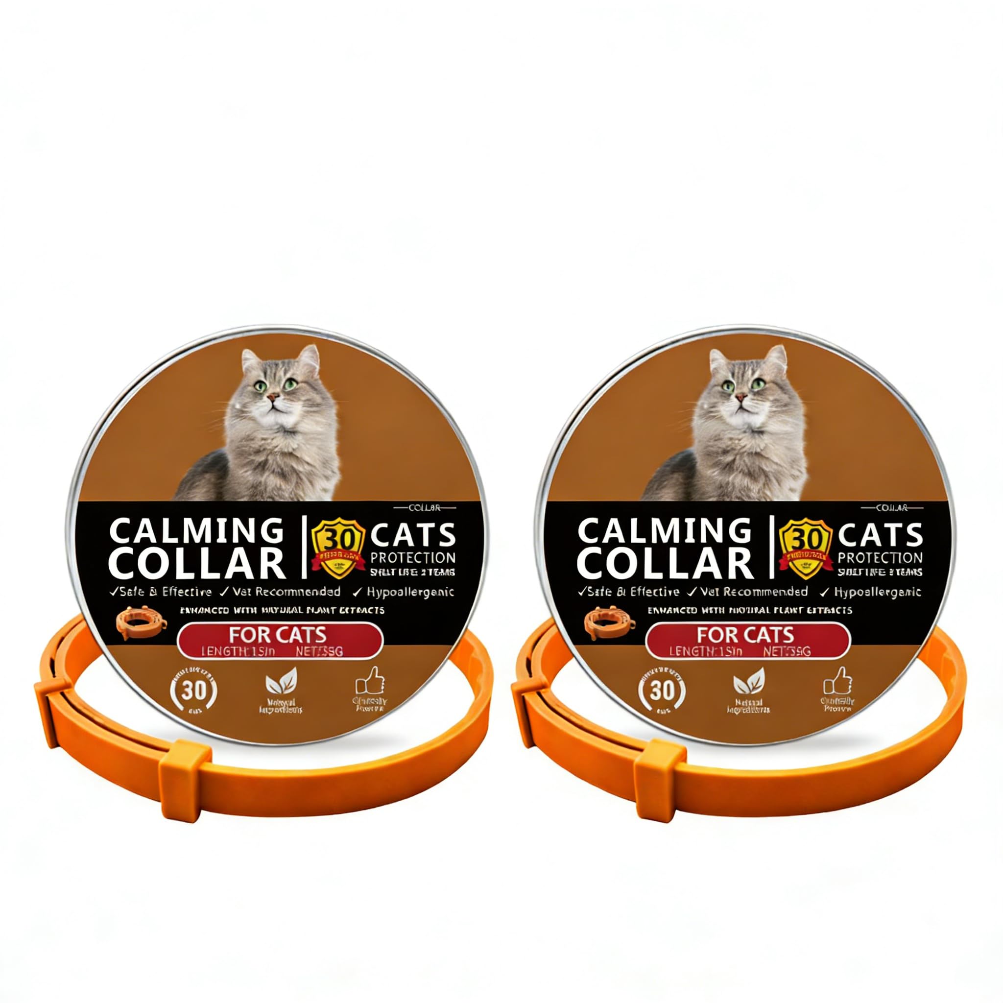 Pack of 2 Calming Collars for Cats & Dogs with Pheromones - Adjustable, Durable (120 Days), Clinically Proven Against Stress & Anxiety (Orange, 38 cm (Cat))