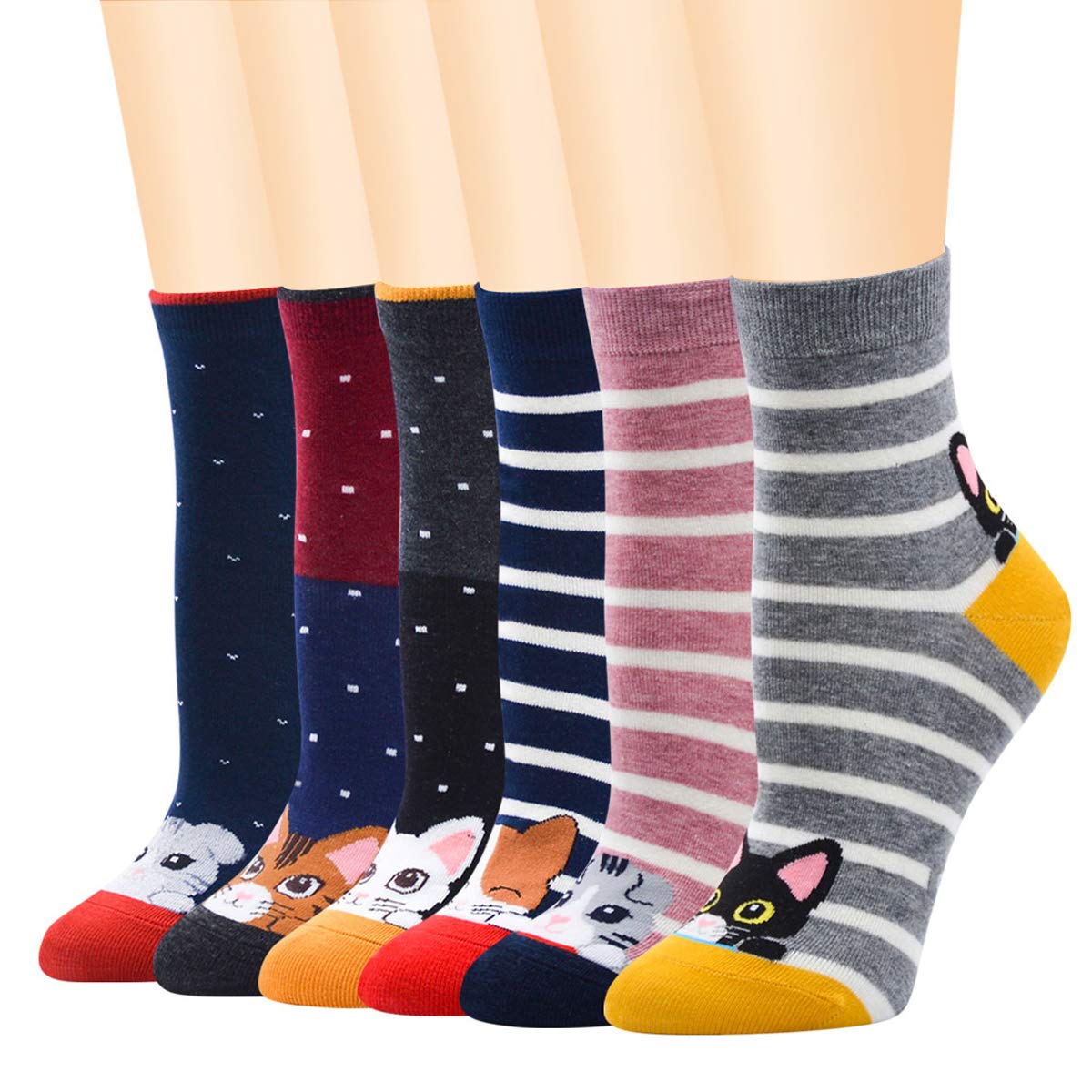 YUDICP6 Pairs Women Animal Funny Socks Cute Cat Cotton Socks Thermal Warm Socks