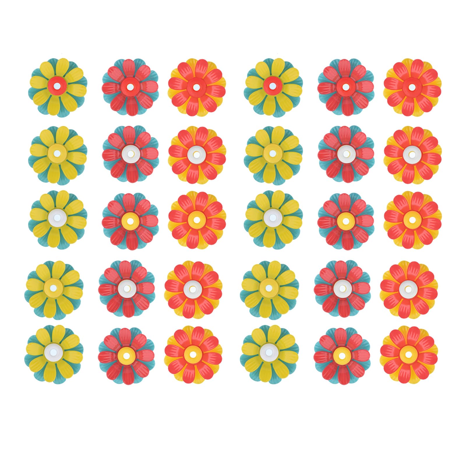 30 Pezzi Di Ricambio Fiori Per Mangiatoia Colibrì + 2 Spazzole – Petali E Centri Colorati In PP