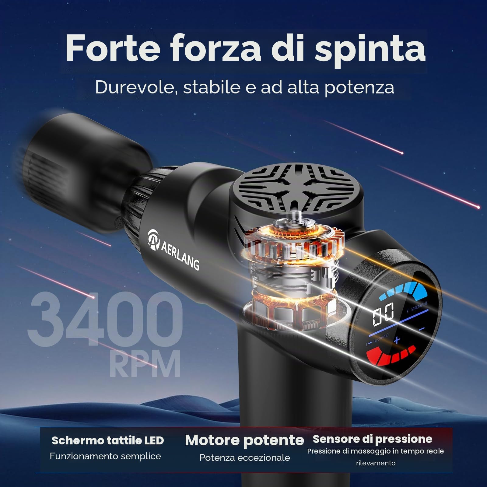 AERLANG Pistola per massaggi con calore, pistola massaggiante per tessuti profondi, massaggiatore a percussione muscolare a 20 velocità con touch screen LCD, 7 teste, pistola massaggiante con custodia