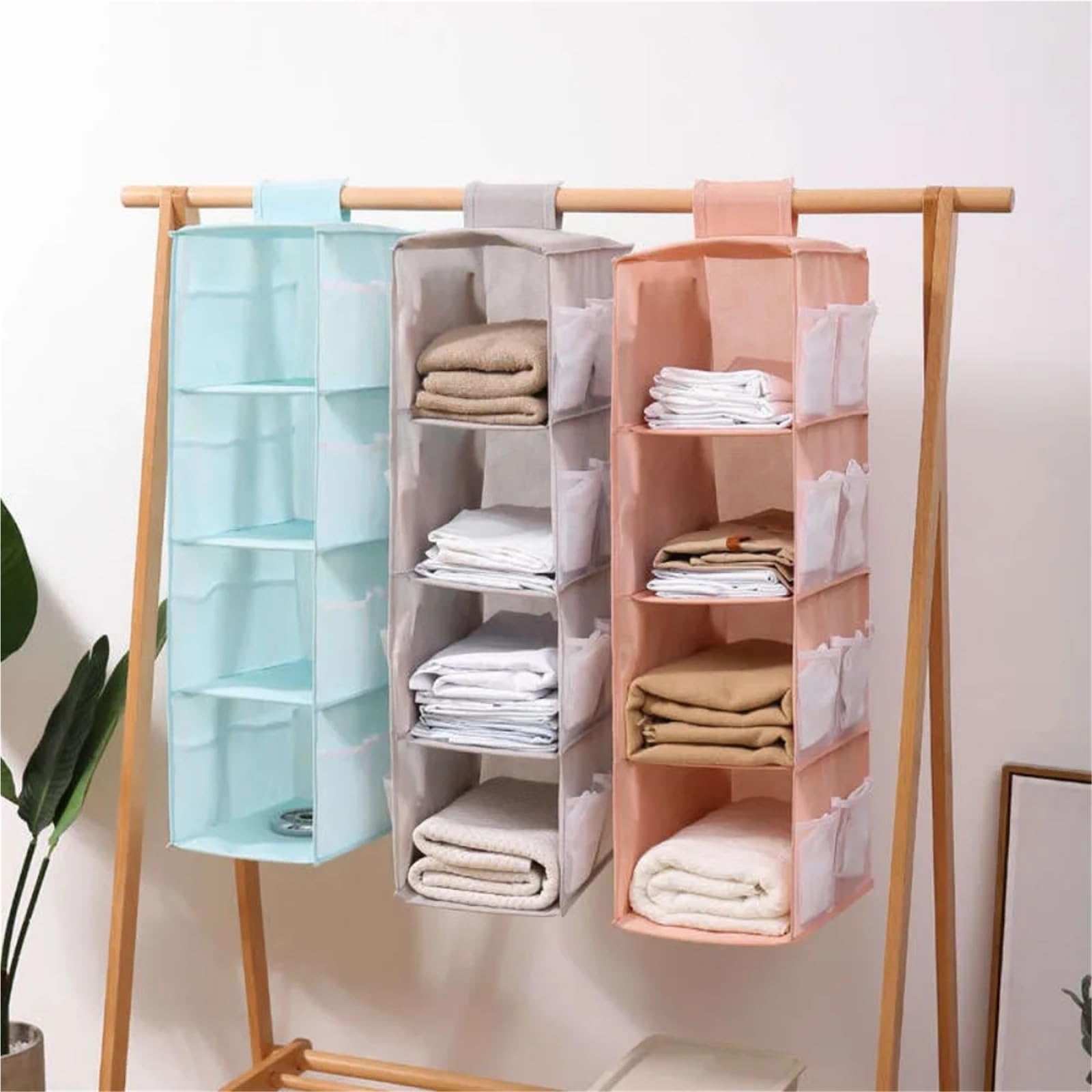 Hängeregal Non-Woven Washable Wardrobe Multi-Layer Folding Hanging Bra Storage Bag Underwear Socks Clothes Storage Organizer Hanging Bag Für Schlafzimmer(Green,Large)