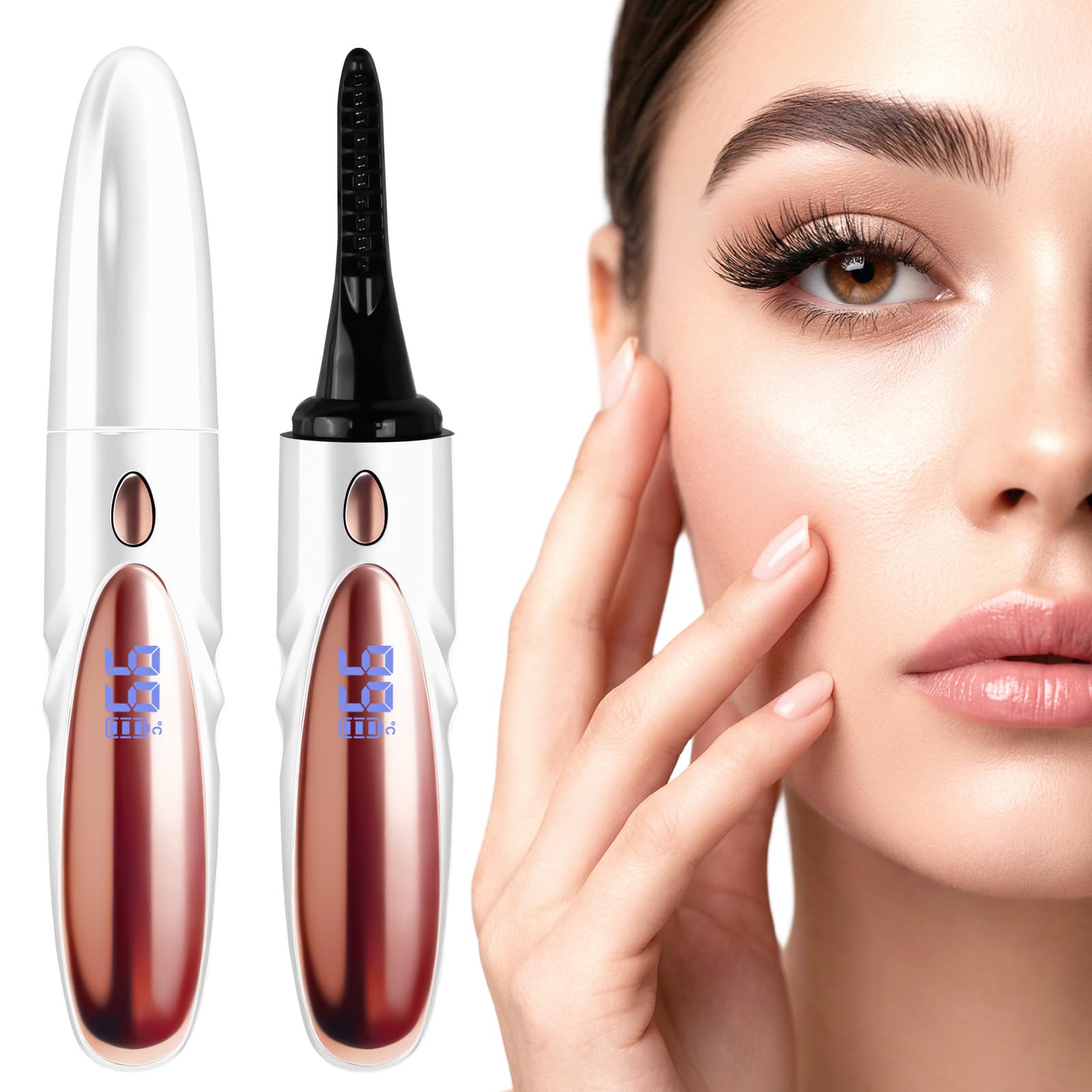 Piegaciglia Elettrico,Piegaciglia Riscaldato,Elettrico Arricciaciglia,Heated Eyelash Curler,Heated Lash Curler,4 Livelli di Temperatura,Intelligent Power Off,Per tutte le ciglia (Bianco)