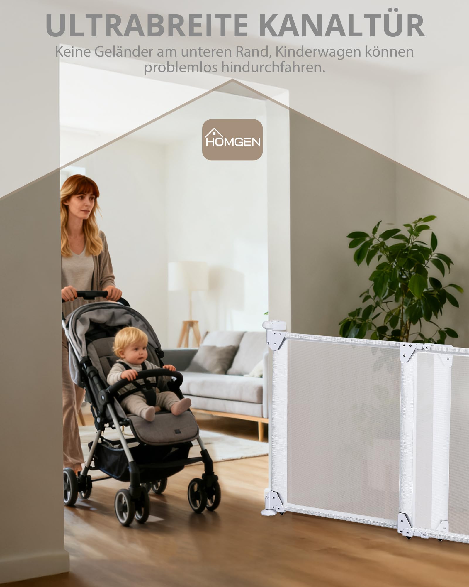 HOMGEN Treppenschutzgitter Babygitter ohne Bodenstange weiß verstellbar 81-140cm für Treppen & Tür für Kleinkinder & Haustiere Innen Außen