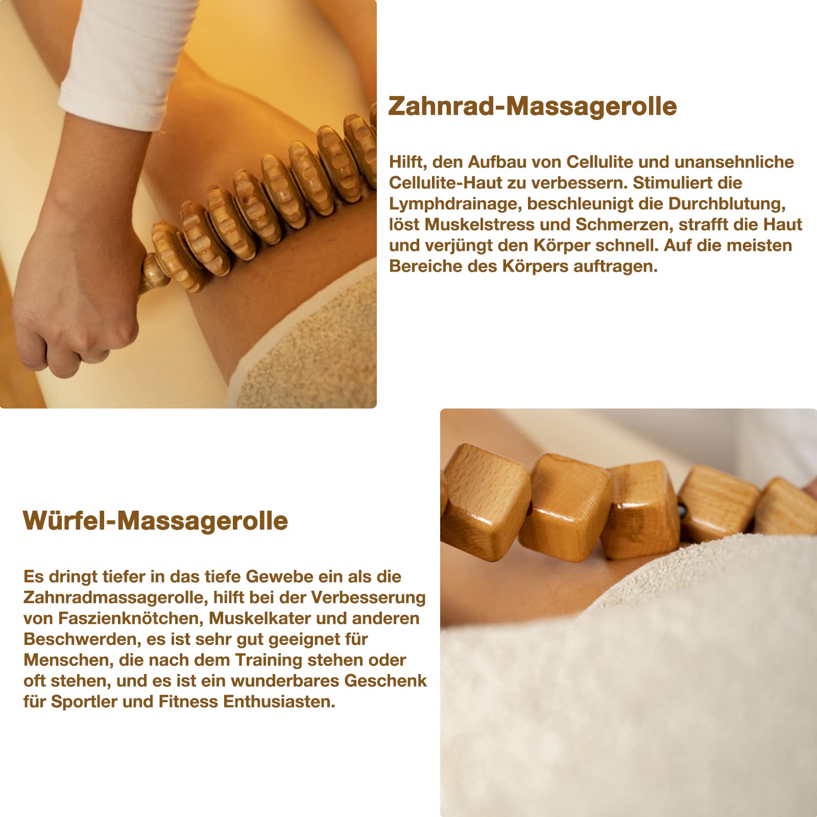 6 in 1 Maderotherapie Set, Anti Cellulite Massagegerät Holz, Massageroller Faszienrolle Gua Sha Becher Massage Set, Lymphdrainage Körper Massage Tools, Stress Abbauen und Entspannung