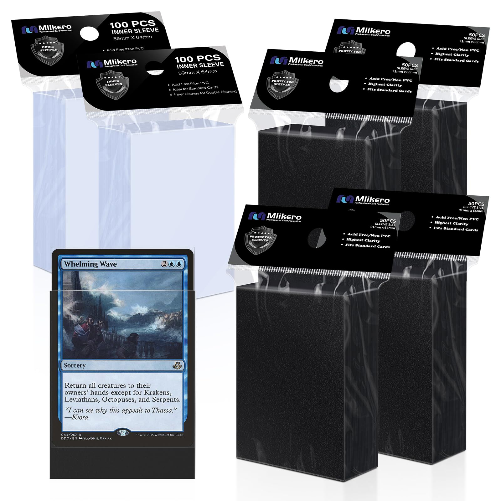 Mlikero 400 Pack Card Sleeves, 200 Matte Black Trading Card Sleeve and 200 Inner Sleeves Ideal for Double-Sleeving, Perfect Fit Sleeves Compatible with MTG, TCG, Baseball, Football Cards. — image 1