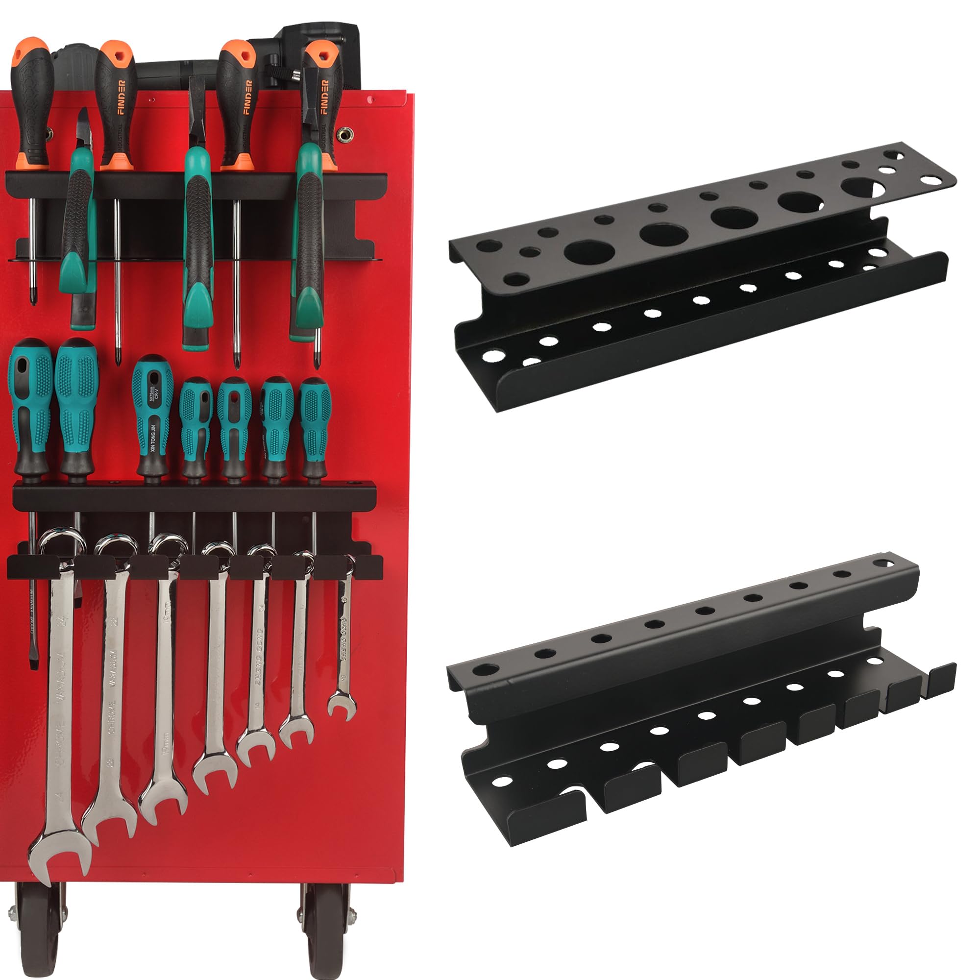 ULIBERMAGNET Magnetyczny uchwyt na śrubokręt, magnetyczny uchwyt na klucz, wytrzymały czarny metalowy organizer do przechowywania narzędzi, zestaw 2 magnetycznych uchwytów narzędziowych do garażu