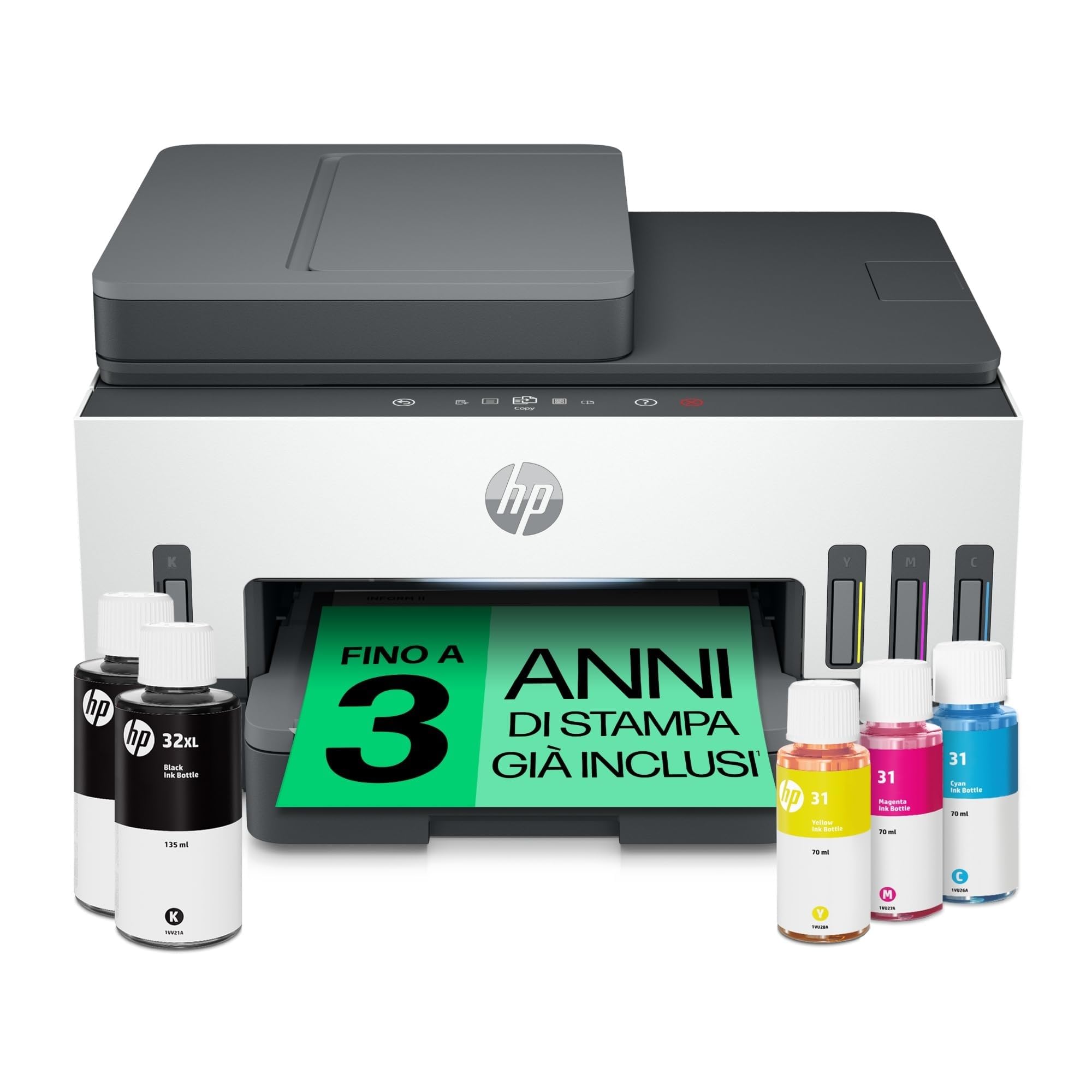 HP Smart Tank 7605 28C02A, Stampante Multifunzione a Colori, Serbatoio d'Inchiostro ad Alto Volume di Stampa, Fino a 12000 Pagine (Nero) e 8000 Pagine (Colore), F/R Automatica, Wi-Fi, Grigia