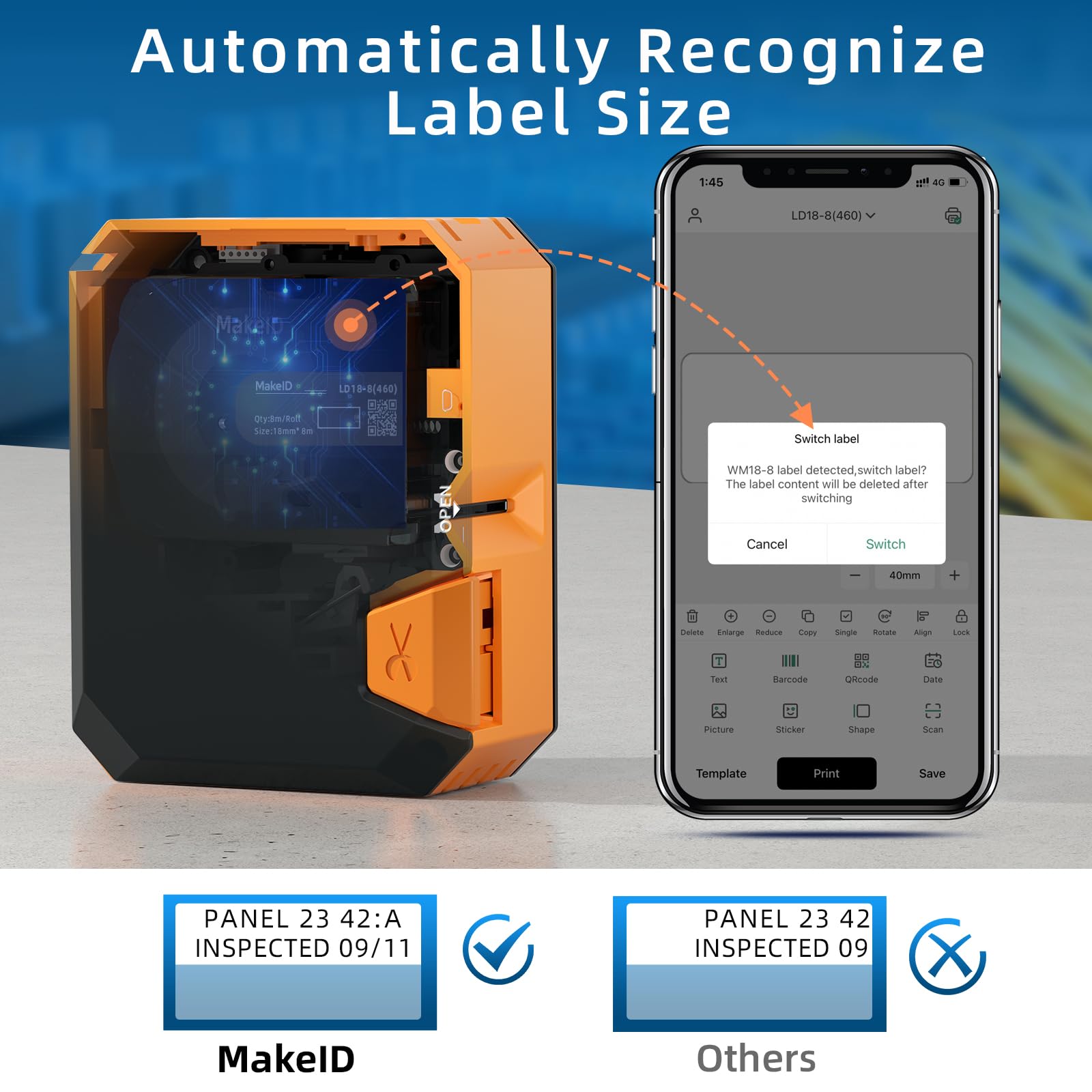 MakeID Involucro di filo autolaminante per cavo elettrico e datacom, etichette in PE integrate con cartuccia a nastro per etichettatrice industriale P31, 2,4 cm W, 7 m L/rotolo