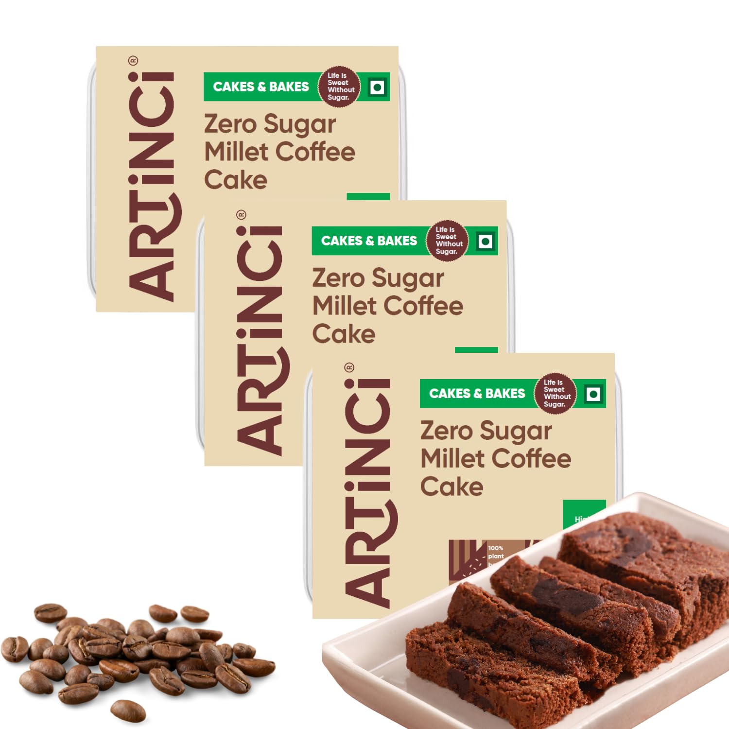 Eggless Coffee Cake (150g X Pack of 3), Sugar Free & Diabetic Friendly, Rich Filter Coffee Taste, High Fibre & Low Carb, No Maida, Low GI, Healthy Baked Snacks, As seen on Shark Tank