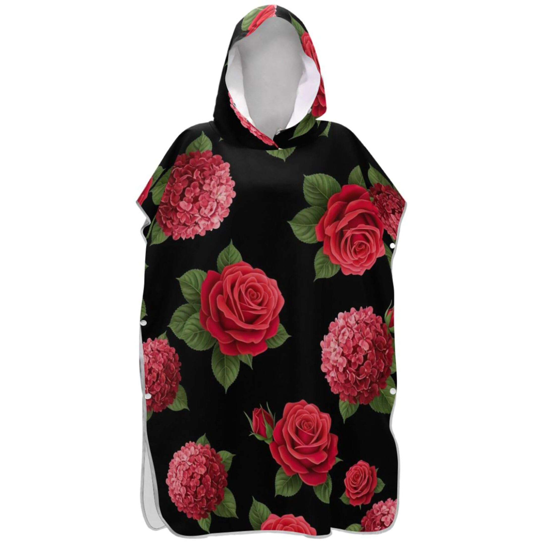 Poncho de surf rose motif hortensia pour vos sorties de plage et piscine