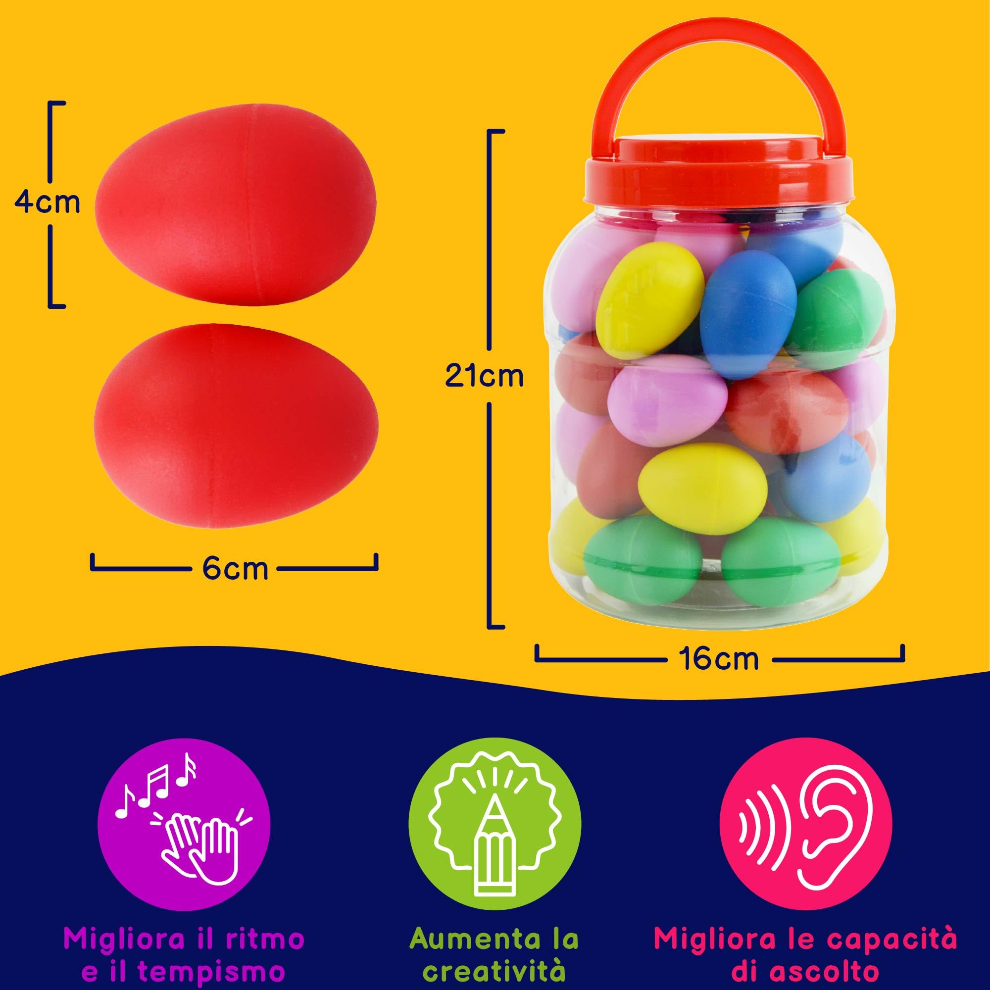 A-Star Multi Coloured Egg Shakers Tub of 40 Pcs - Percussion Rhythm Plastic Egg Maracas - Colori Misti