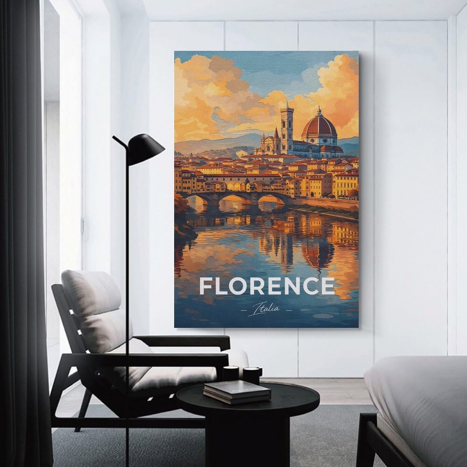 Junmoney Florence Cityscape with Ponte Vecchio Decorative Wall Artwork 20x30inch(50x75cm), for Front Hall, Corridor Or Welcome Spaces, Decorative Wall Art for Narrow Spaces