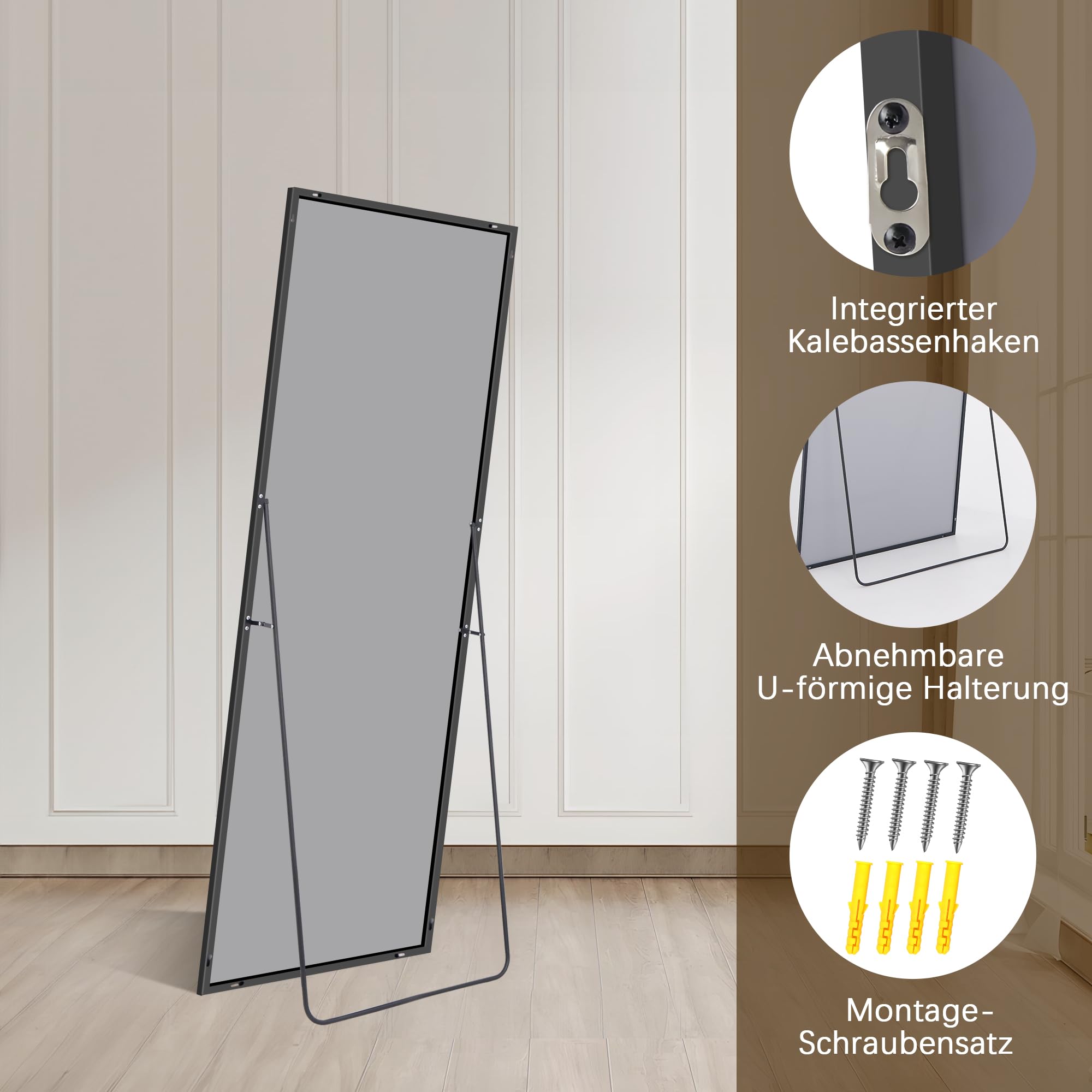 Weare Home Ganzkörperspiegel, 150 x 40 cm Standspiegel, Schwarzer Metallrahmen Boden Länge Spiegel, Stehend, Wand montiert, lehnend, Bodenspiegel für Schlafzimmer, Wohnzimmer, Ankleidezimmer