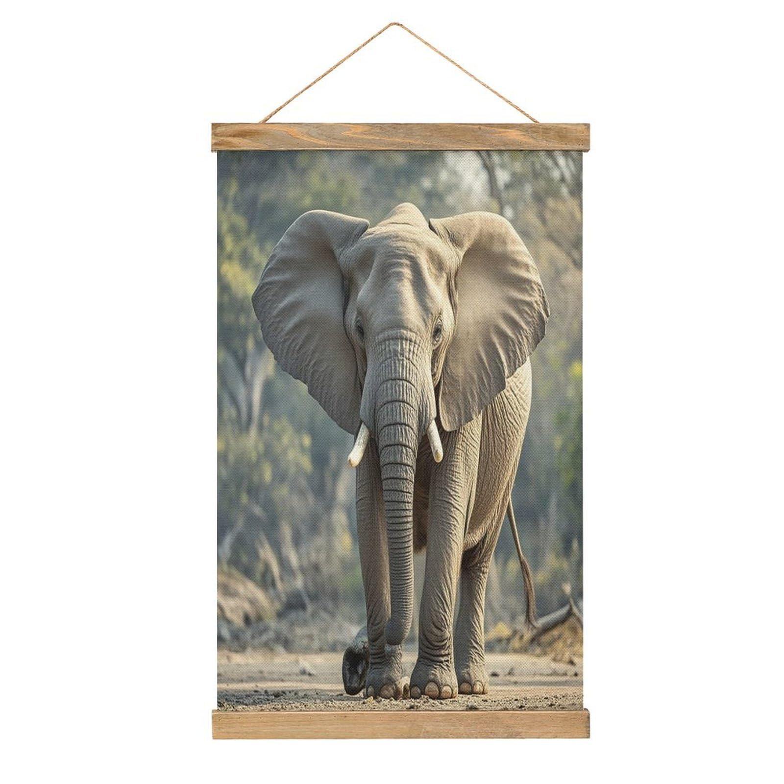 FekiLoot Elephant Wall Art Poster Hanger Frame Linen Wall Art Decor Vintage Hanging Poster Hanging Wall Decor Rustic Retro Wall Art Print for Living Room Decor 20.4 X 13.1Inches