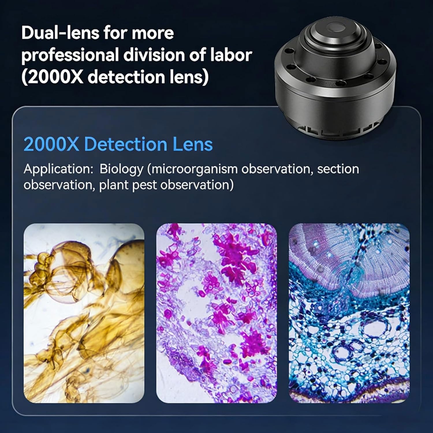 Microscopio biologico digitale 2000X, microscopio digitale a doppia lente, pixel da 5 megapixel, intervallo di misurazione 0-70 mm, 11 LED, compatibile con Windows e Mac OS, per biologia, scienza