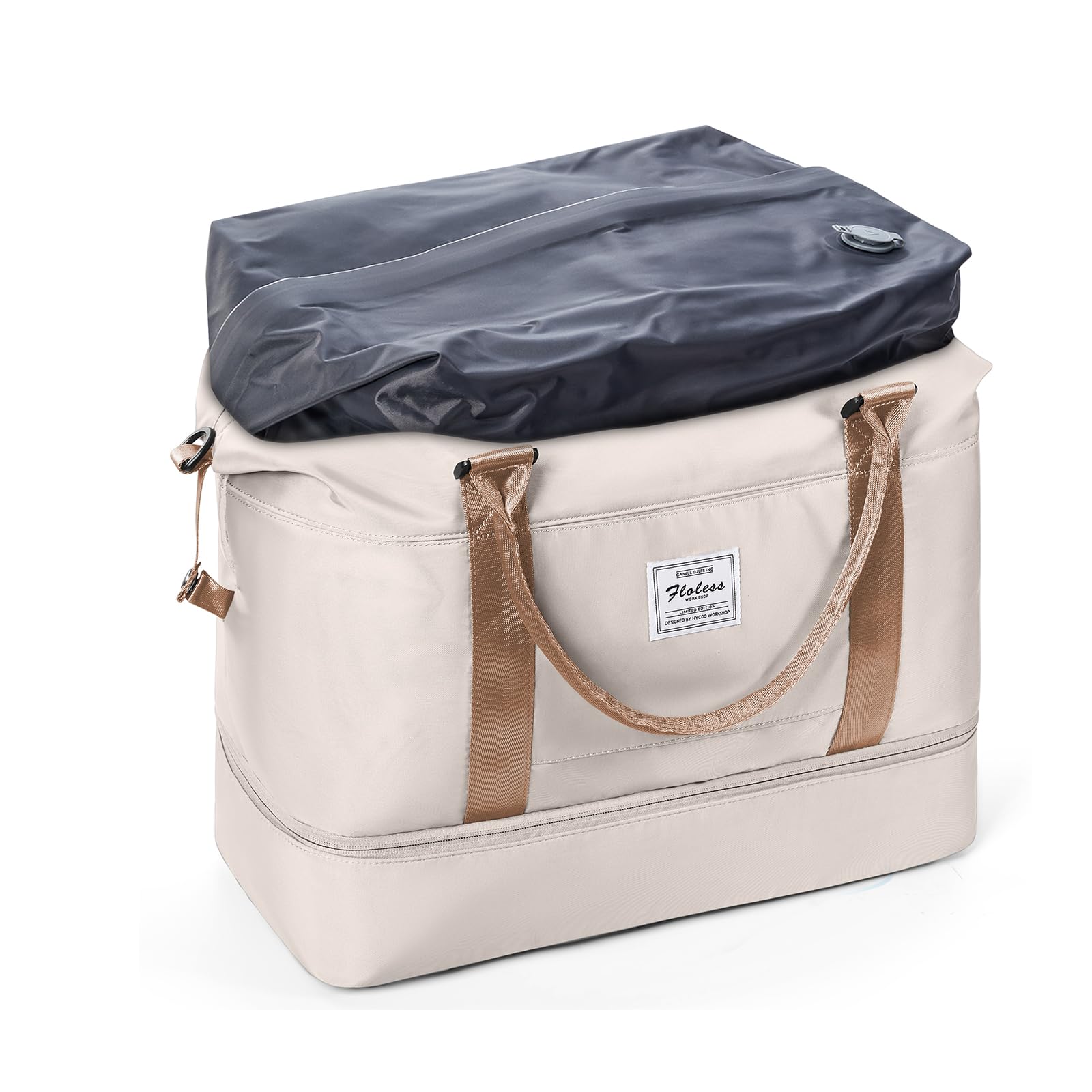 Borsone da Viaggio Sottovuoto con pompa,Bagaglio a Mano Easyjet Borsa da Viaggio con Scomparto per le Scarpe, Borsa da Cabina per Easyjet Borsa Sportiva Borsone da Palestra da Weekend,R3-Beige Marrone