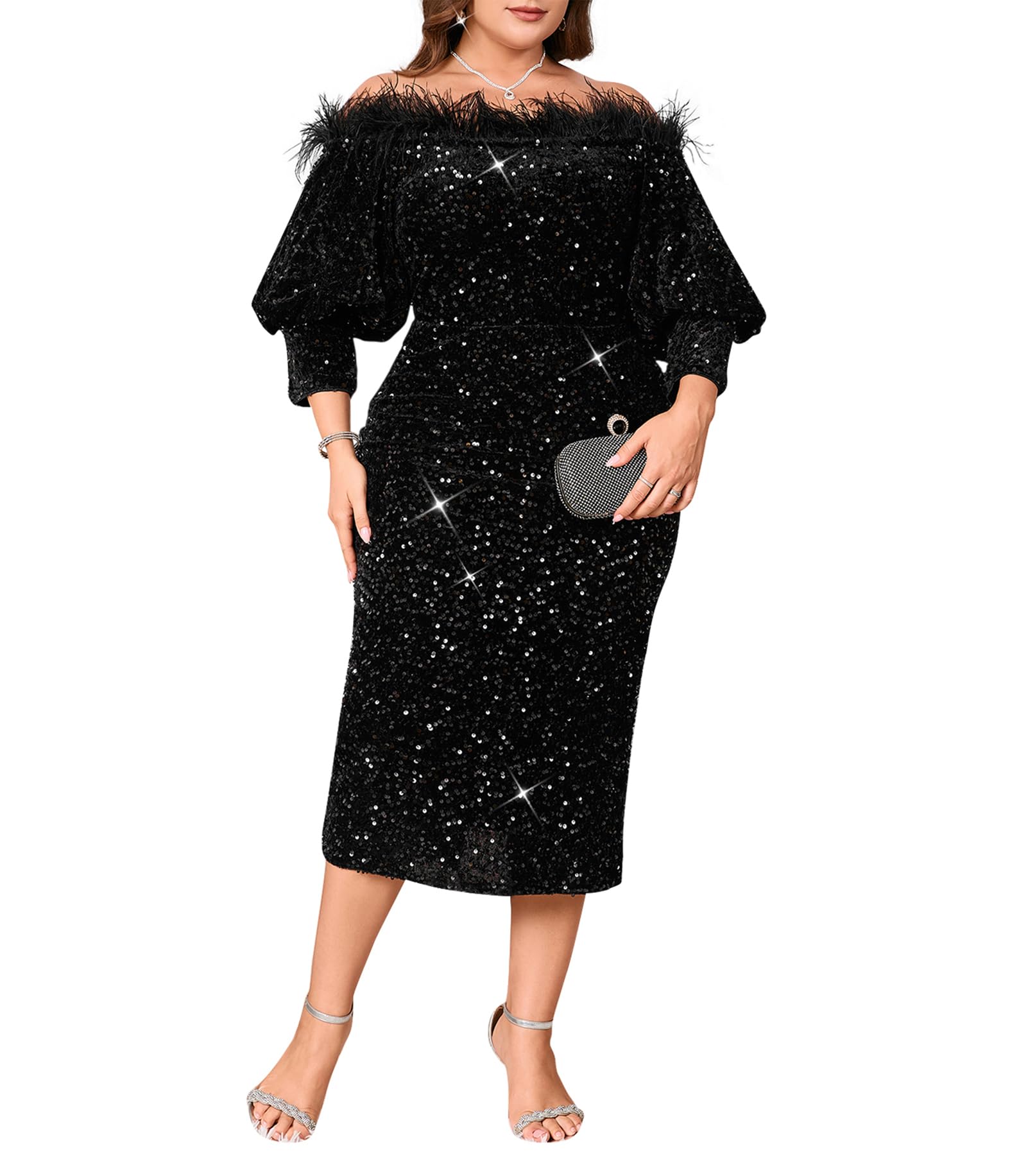 dasmzper Off Shoulder Sequin Dress