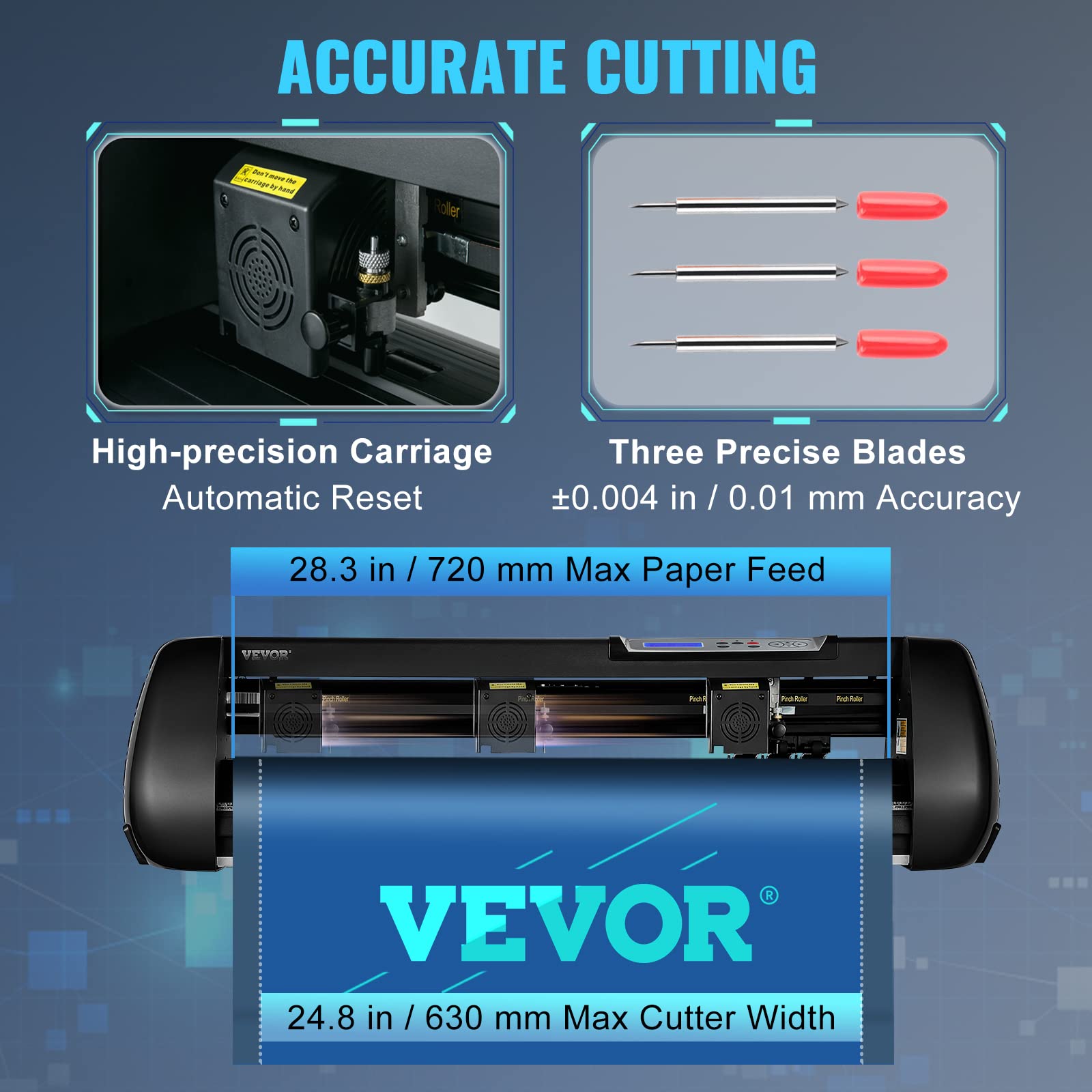 VEVOR Máquina cortadora de vinilo, máquina trazadora de corte Bluetooth sin conexión de 28 pulgadas, eje de rodillo de acero de 400 pulgadas/32.8 ft, fuerza de velocidad ajustable, herramienta de soft