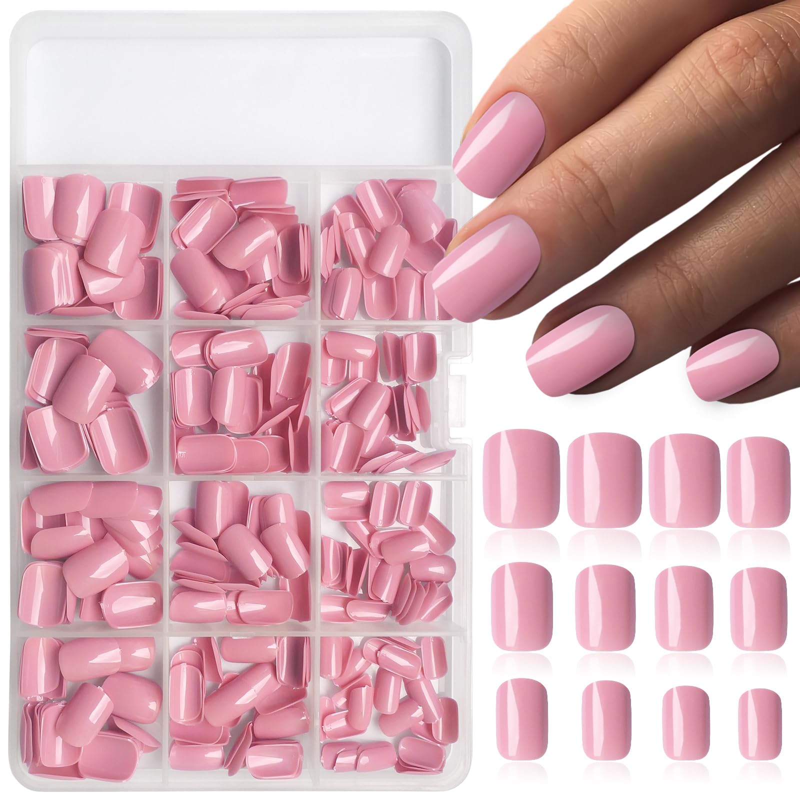 LoveOurHome 360pc Square Press on Nails Short Fake Nails Pink Acrylic Press on Nails Square Nail Tips Full Cover Glue Nails Colored Short Presson