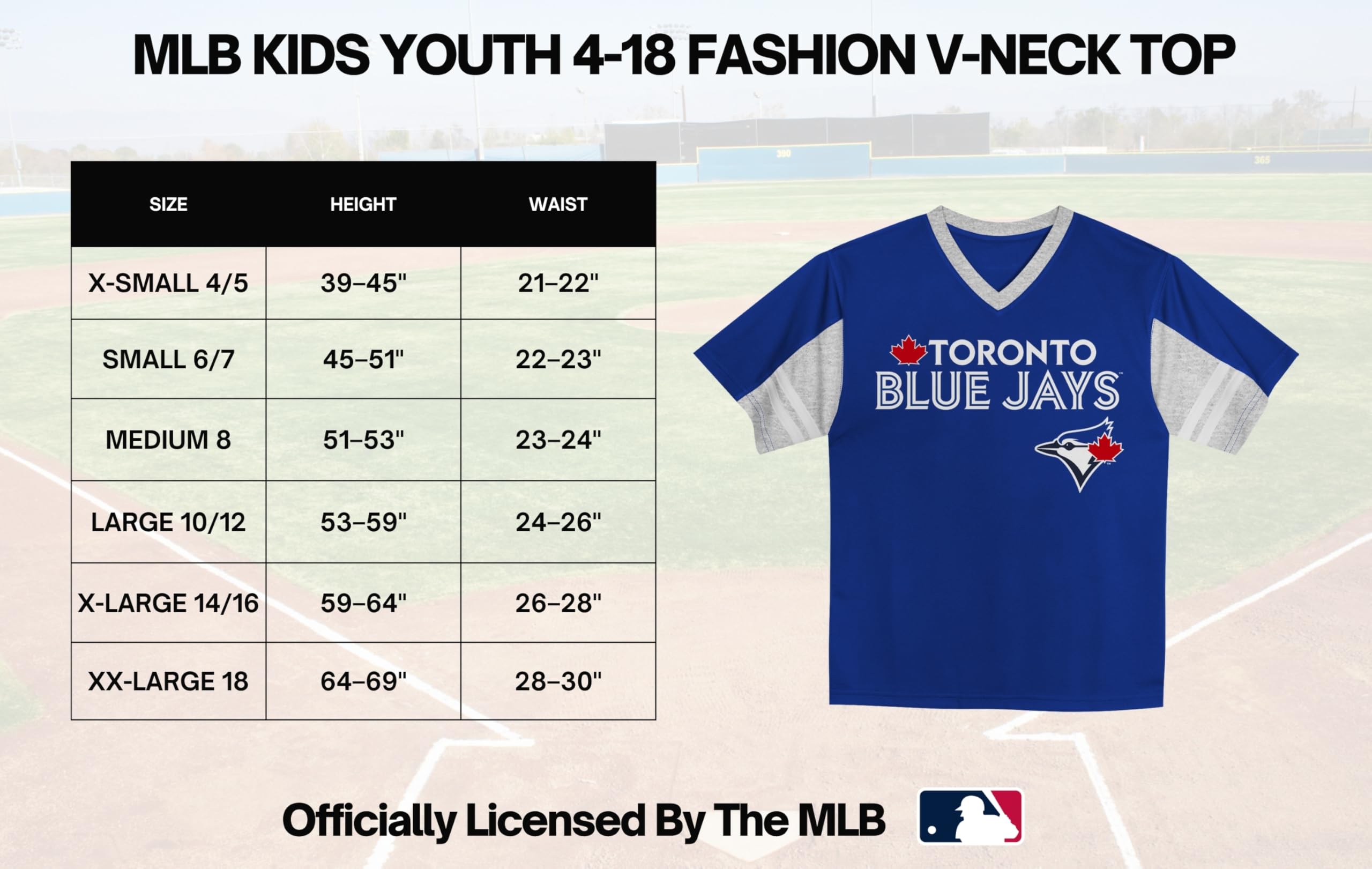MLB Kids Youth Boys 4-18 Officially Licensed Team Color Primary Logo Baseball Fashion Top V-Neck Jersey - 5