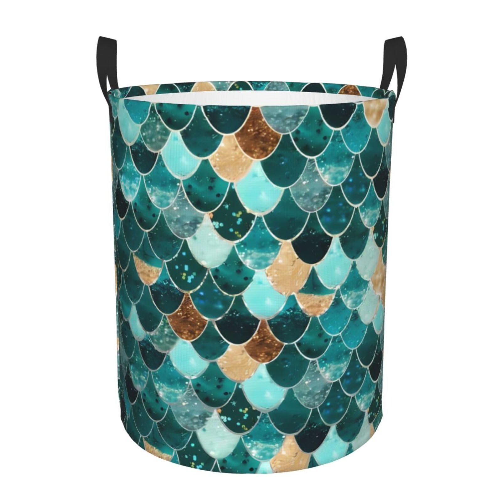 M Circular Hamper Mermaid fish scale print Print for Dirty Clothes