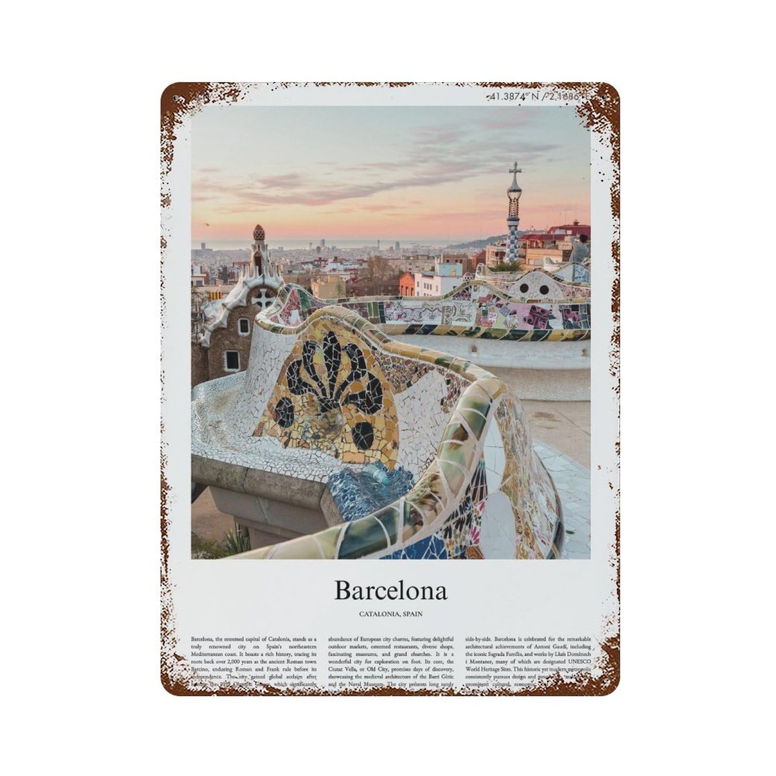 xiaoxiaoshen Barcelona Catalonia, Spain City Scenery Wall Decor Art Metal Tin Poster Modern Home Decor Art Home Bar Shop Decorations Vintage Sign 40x30cm