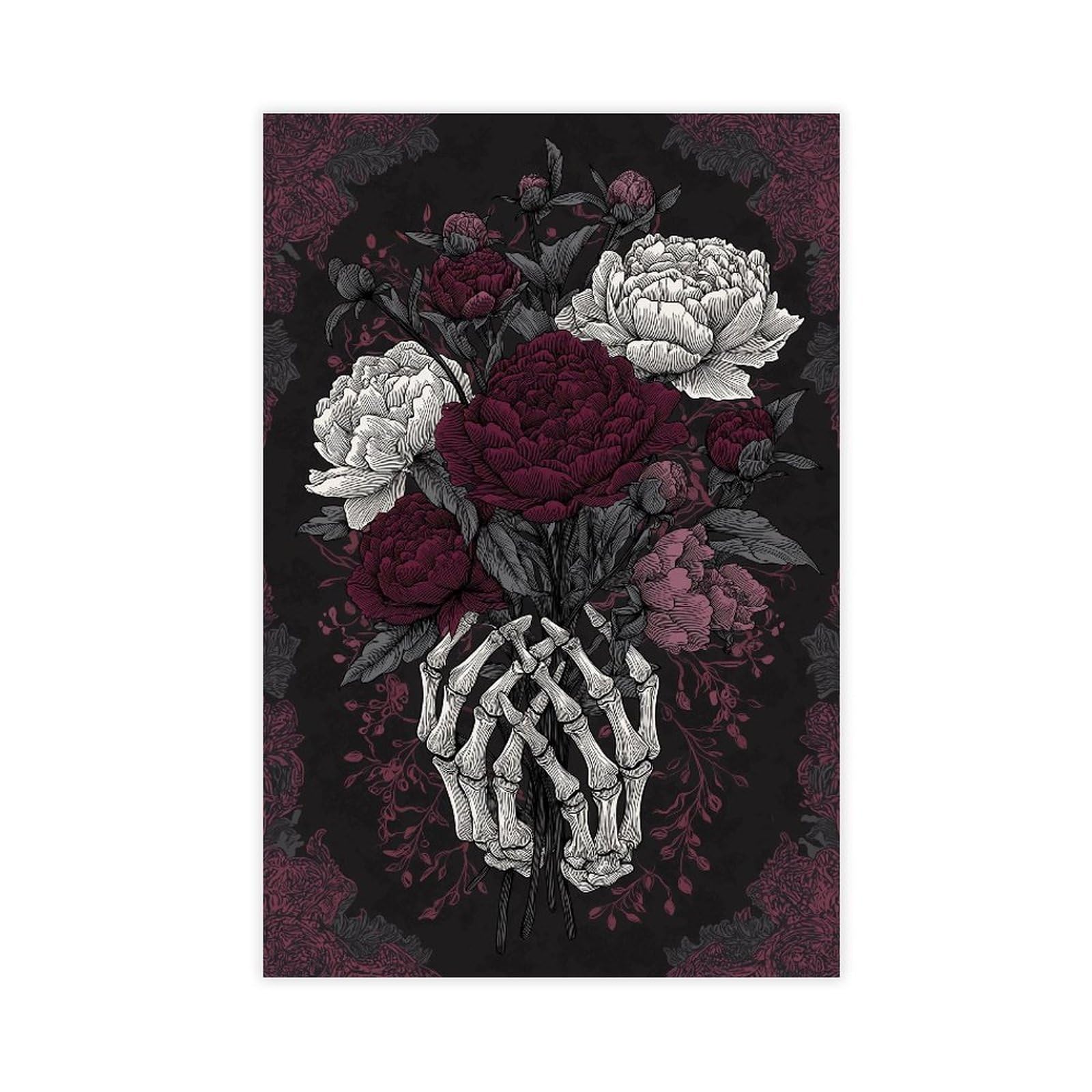 YWTJAX Gothic Floral Skeleton Hand Poster Canvas Poster for Home Decor Gift