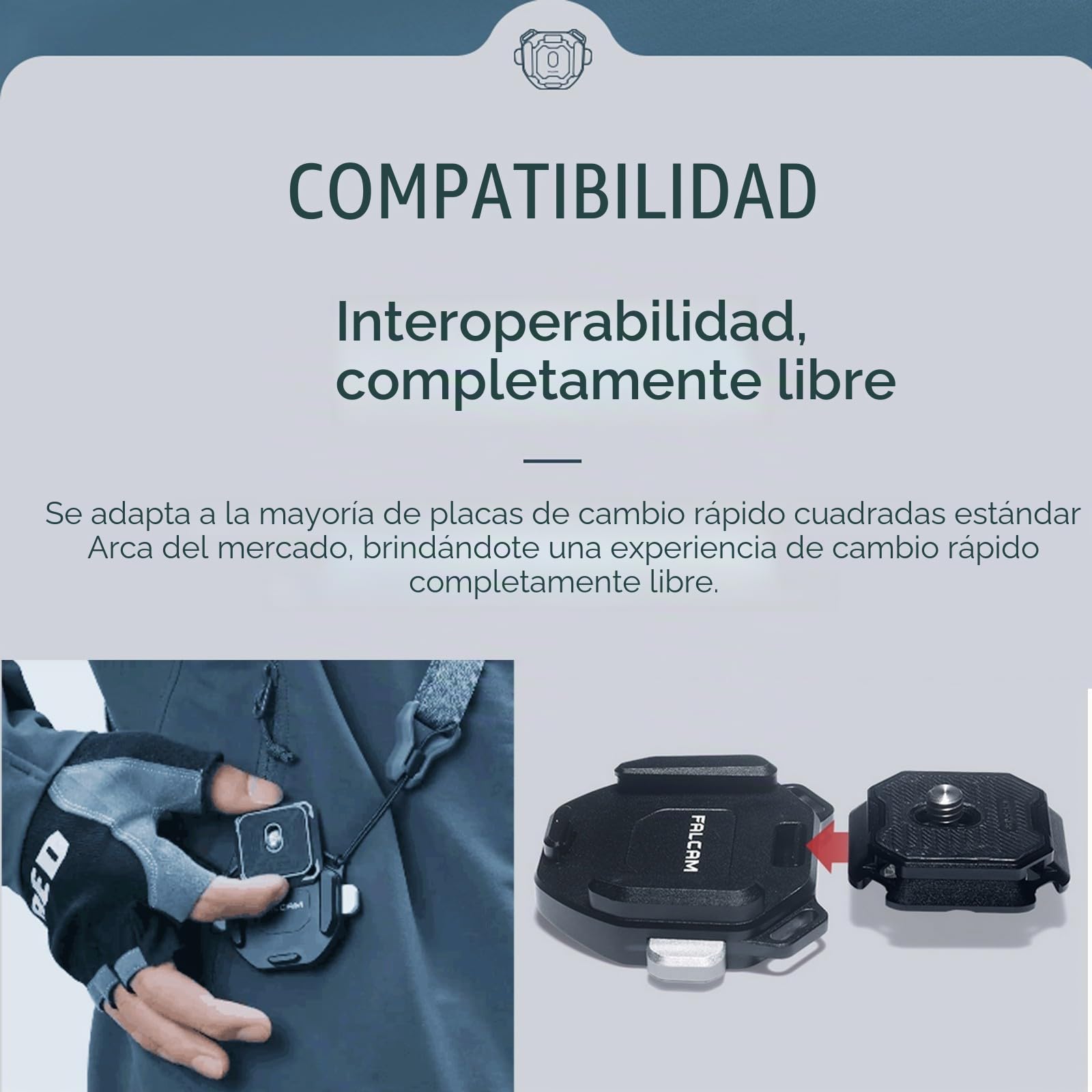 Clip para cámara FALCAM F38 con Kit de Placa V2, Clip de liberación rápida para cámara a Correa de Hombro de Mochila - 3142