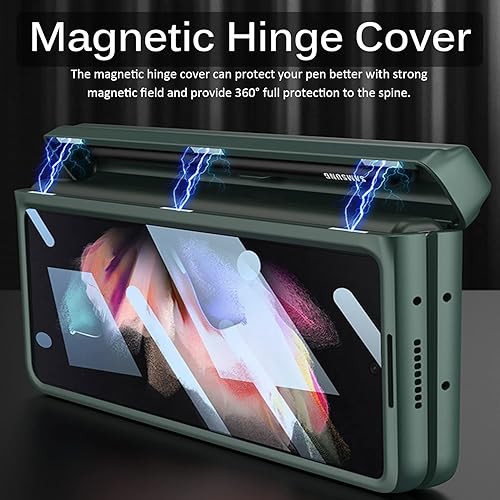 Miniatura 3 de Miimall Funda compatible con Z Fold 3 con soporte para bolígrafo, protector de pantalla Z Fold 3, aleación con función atril magnética, bisagra