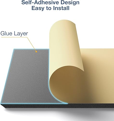 Miniatura 2 de Lebenforce Paneles acústicos autoadhesivos, paquete de 12 unidades de 12 x 12 x 0.4 pulgadas, relleno de poliéster a prueba de sonido, paneles de