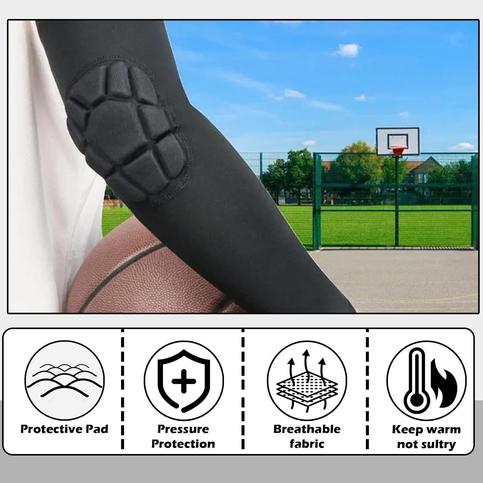 1 Paire Rembourré Coudière Volleyball, Manchon de Compression Bras, Protege-Coude Musculation, Coudière Anti-Chocs pour Basket-Ball Cricket
