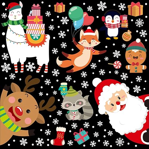 Miniatura 8 de Decoración navideña para ventana, 8 hojas de calcomanías de Navidad para ventana, diseño de copos de nieve de renos de Papá Noel, decoración de