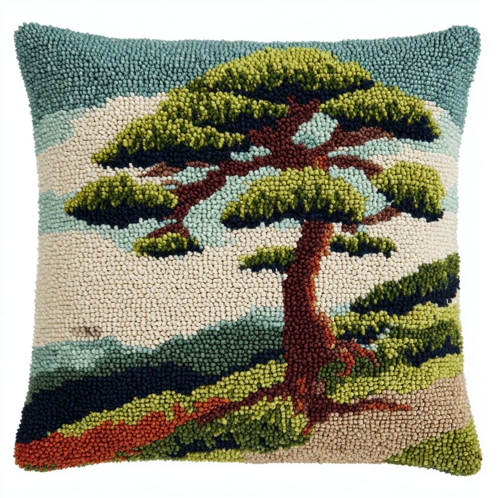WallustrioaW Latch Hook Kit Cushion,Pine Tree Landscape