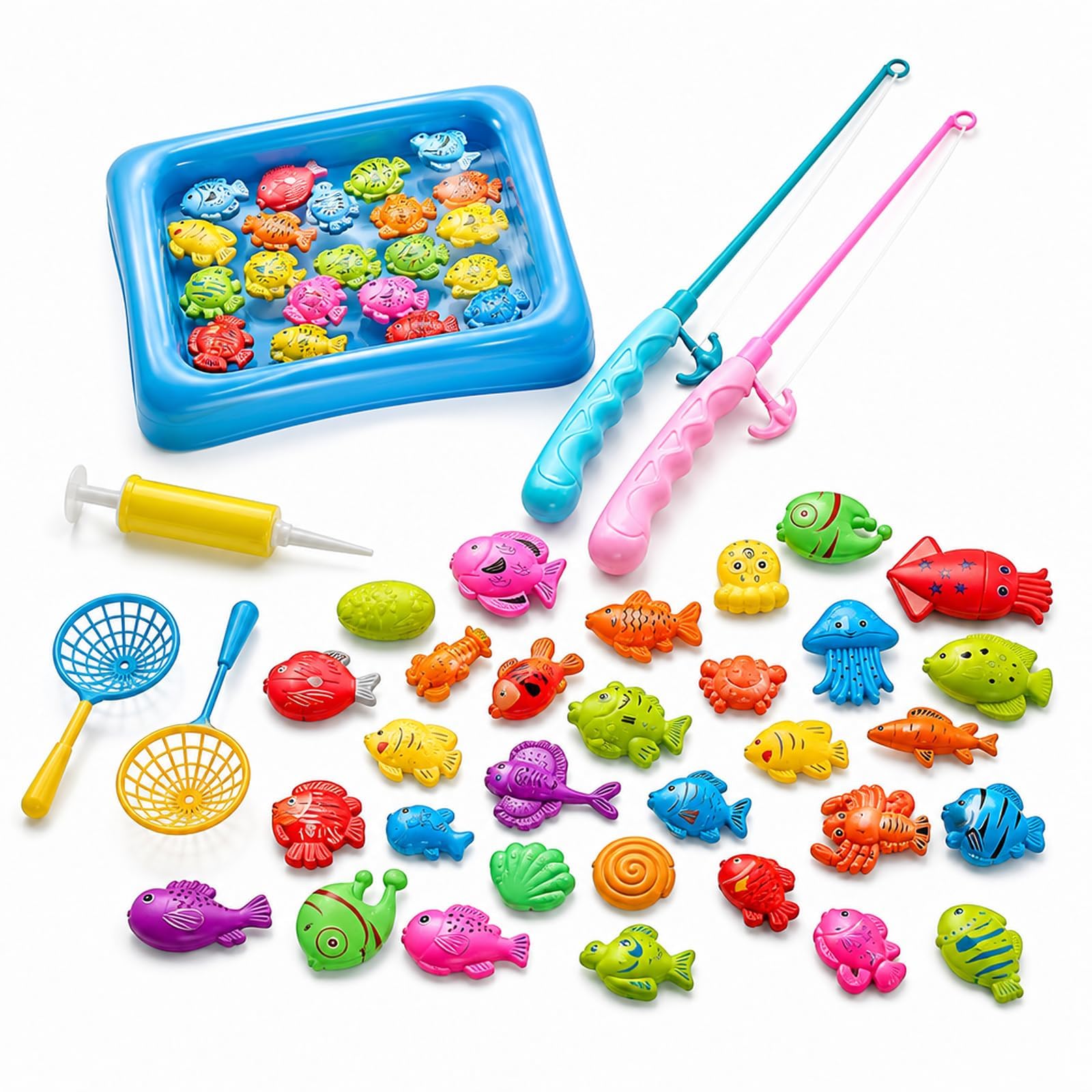 46PCS Fishing Activity Set, Fish Figures and Nets with Pool for Groups
