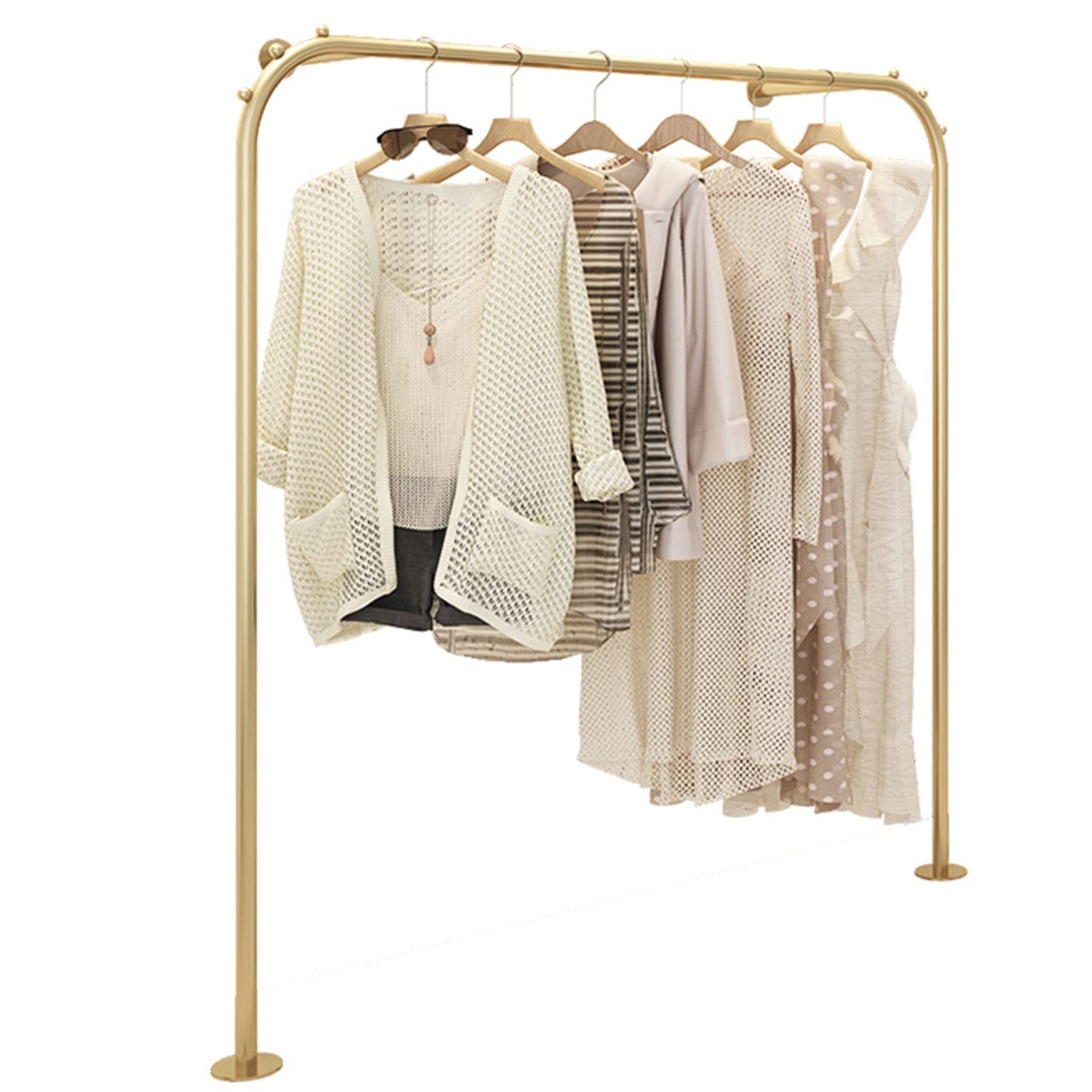 YNBSHGAA Industrial Pipe Clothes Rack Retail Display Shelf, Wall Mounted Clothes Storage Pipe Shelf, Boutique Store Hanger Multi-Purpose Hanging Rod Clothes Bar, Closet Organizati,Gold-Length 180CM