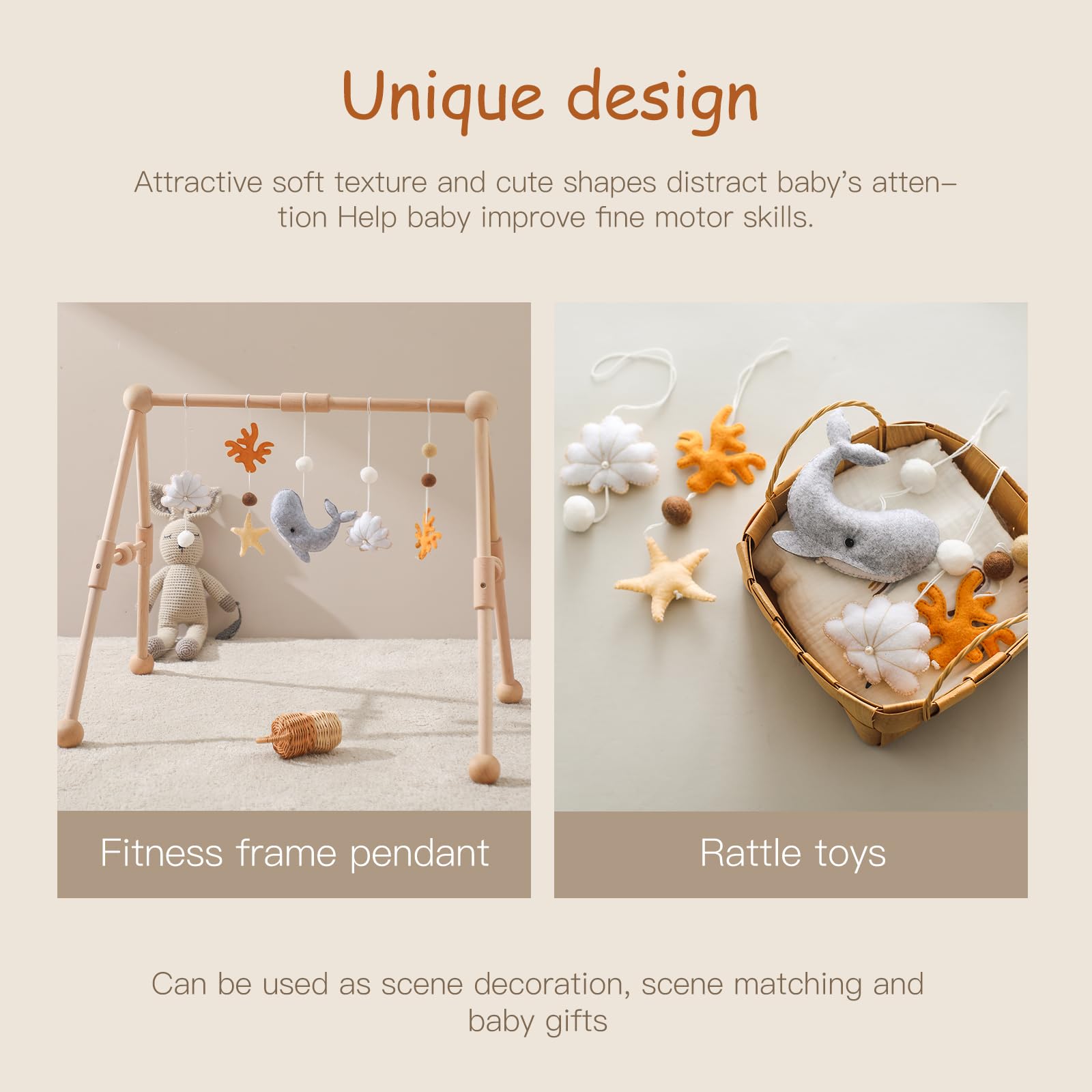 Arco de Juego de Madera con Colgante de Peluche y Animales Marinos para Bebés de 3 a 6 Meses