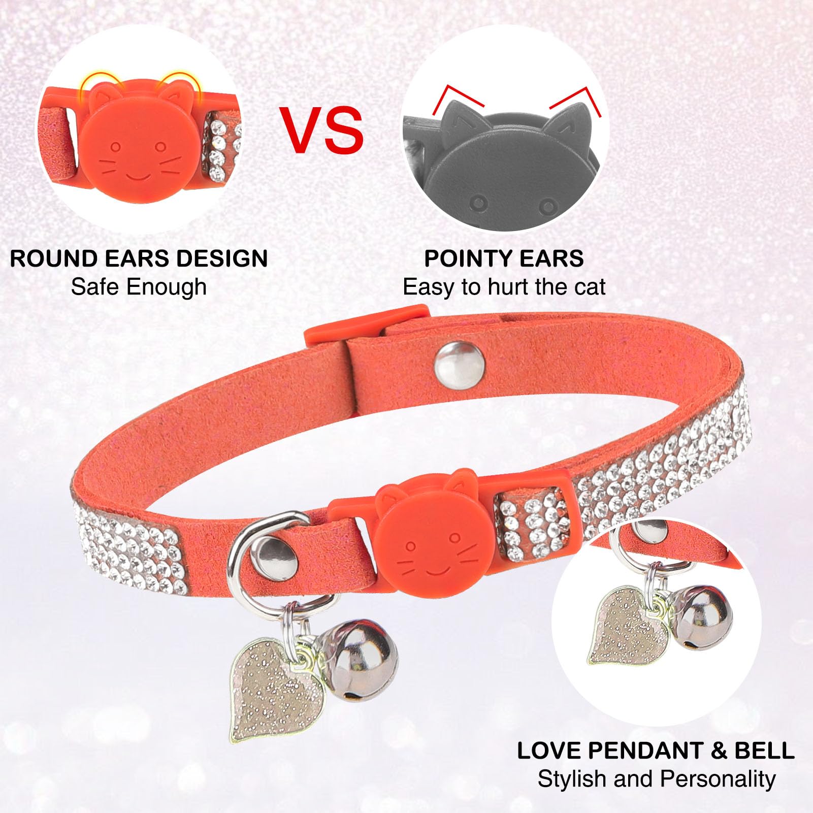 Strass-Katzenhalsband mit Glöckchen, Diamant-Katzenhalsband mit Sicherheitsschnalle, Schnellverschluss, für Mädchen, Jungen, kleine Kätzchen, Haustiere, Welpen, niedlich, weich, weiblich,