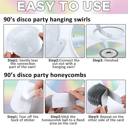 Miniatura 3 de Juego de decoraciones de fiesta de los años 2000, cumpleaños Y2k, pancartas de papel de CD retro de los 90, guirnaldas de mezcla de temas retro de