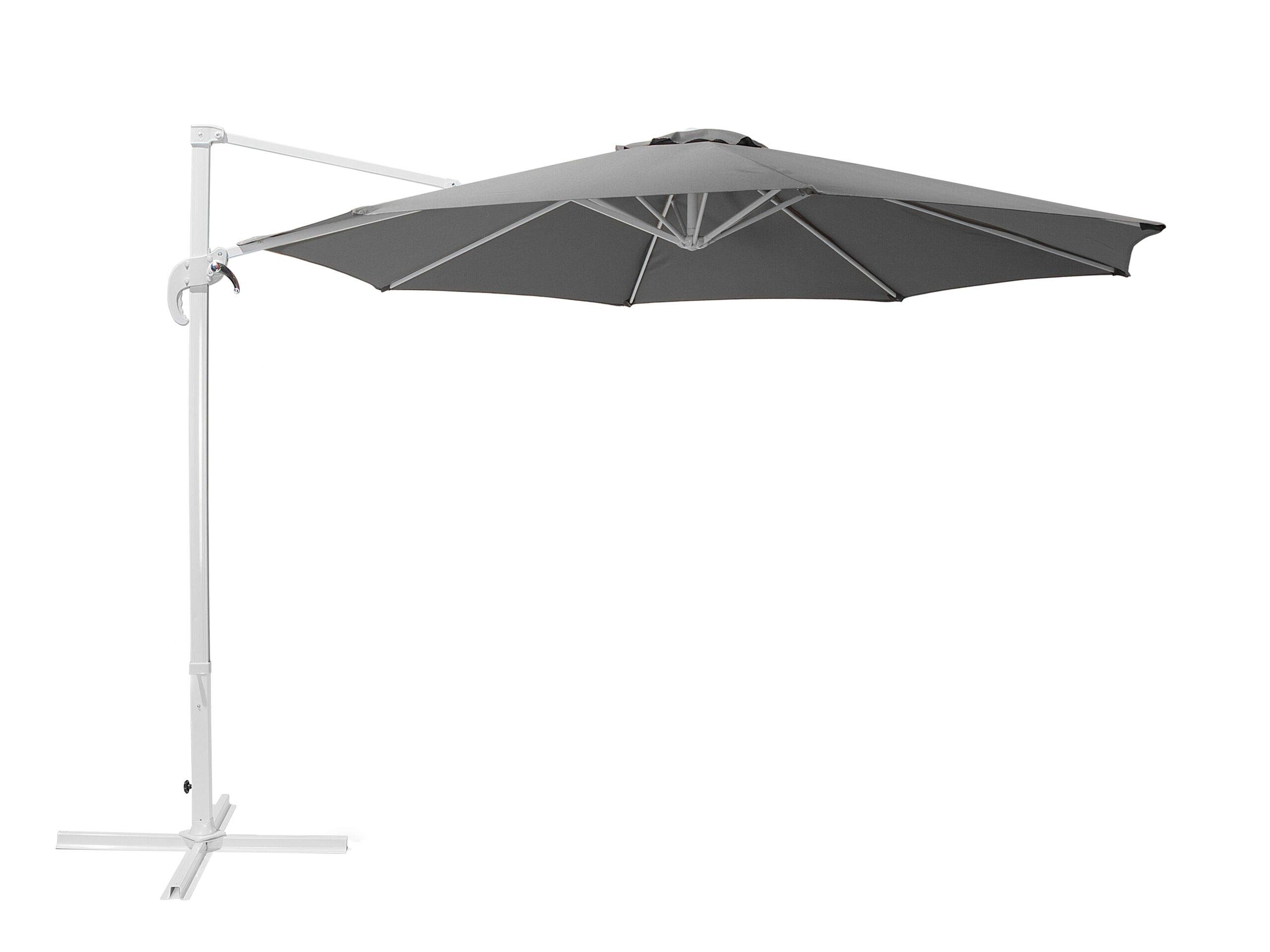 Beliani Outdoor Cantilever Parasol Octagonal Dark Grey Canopy Steel White Base Savona