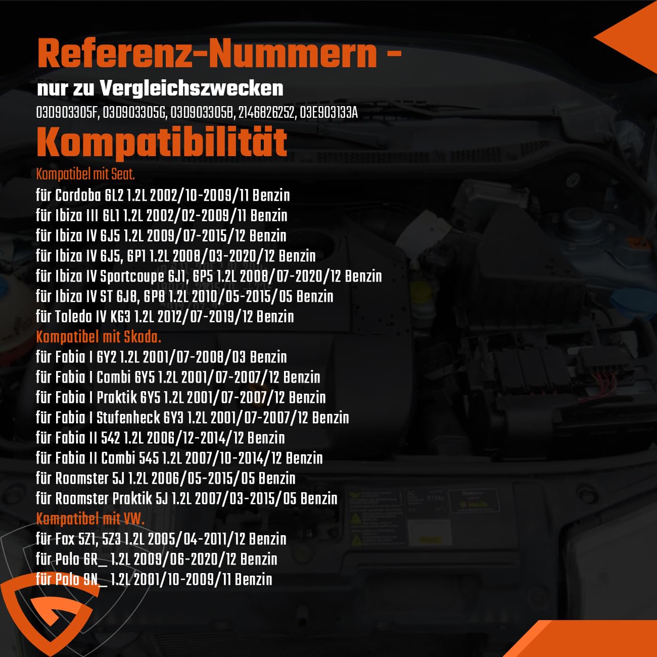 Spannrolle Riemenspanner Kompatibel mit Seat Cordoba, Ibiza III IV, Toledo IV; für Skoda Fabia I II, Roomster; für VW Fox Schrägheck, Polo 2001-2020 03D903305F